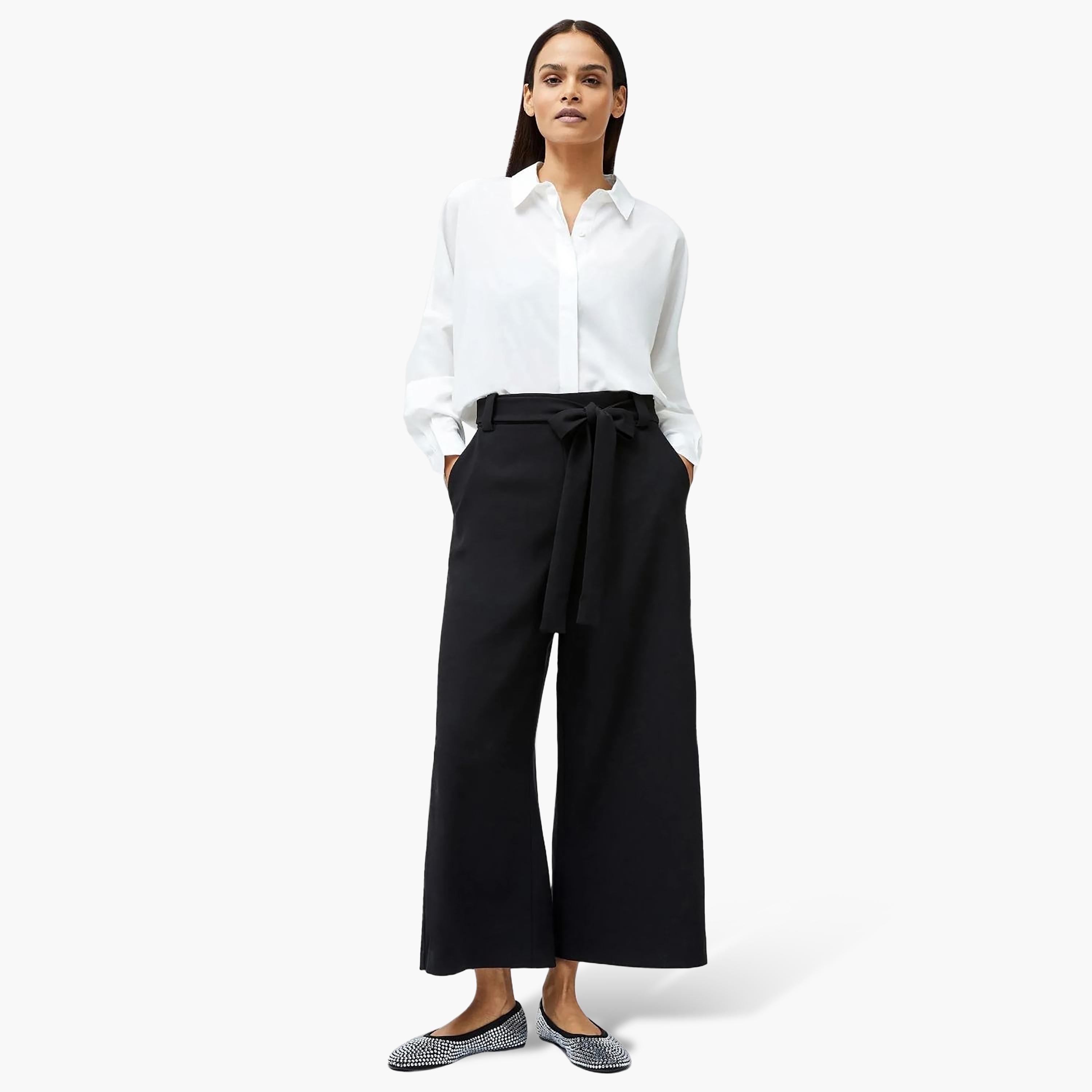 French Connection Black Tie Wide Leg Cropped Women's Trousers-women-clothing-trousers-image-2
