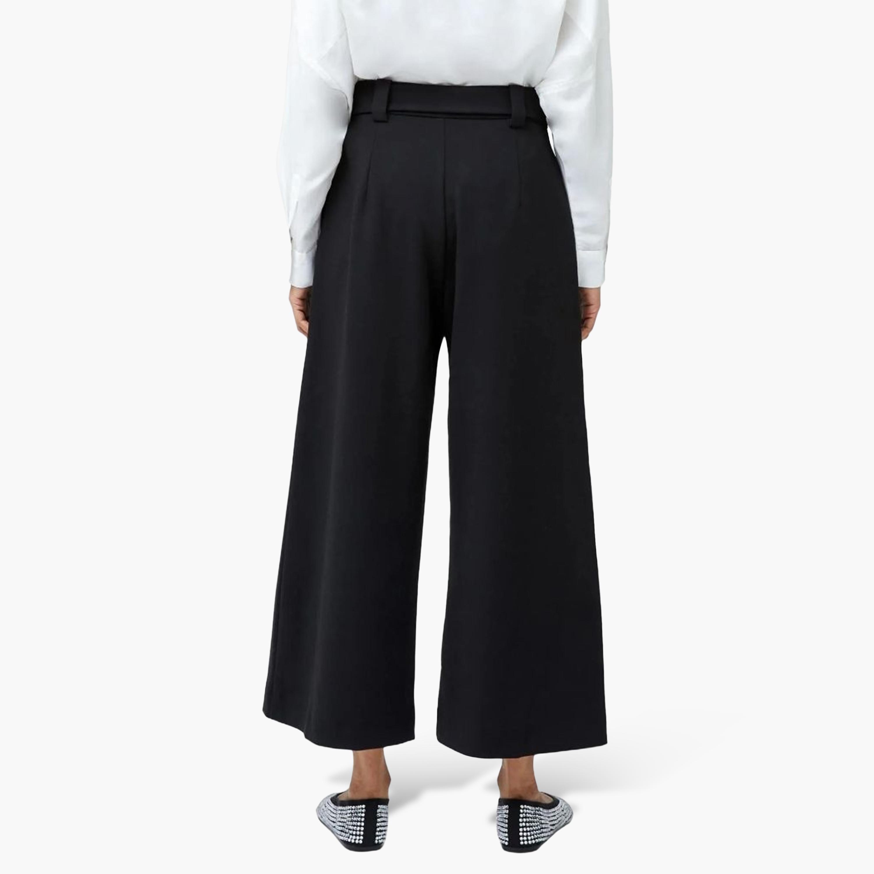 French Connection Black Tie Wide Leg Cropped Women's Trousers-women-clothing-trousers-image-3