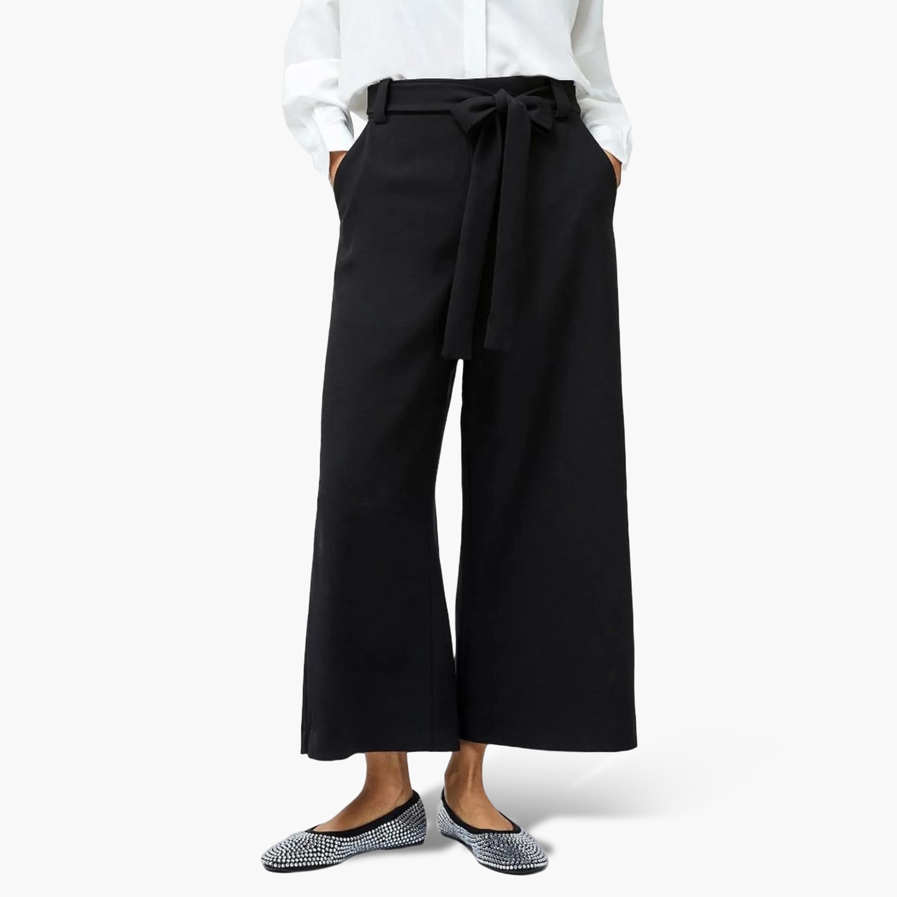 French Connection Black Tie Wide Leg Cropped Women's Trousers-women-clothing-trousers-image-4