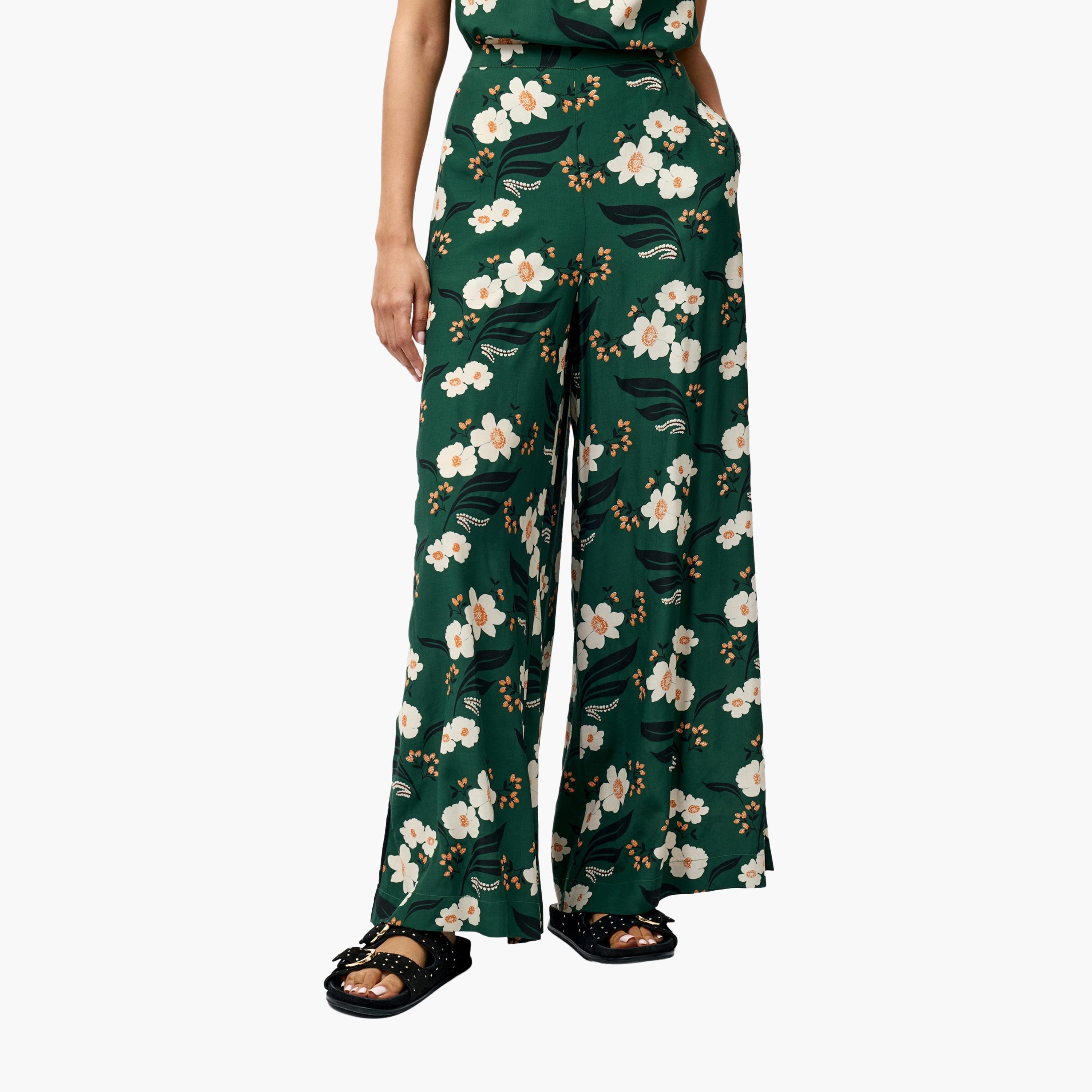 بنطلون نسائي من الفسكوز بنقشة زهور خضراء من فرينش كونيكشن-women-clothing-bottoms-trousers-image-3