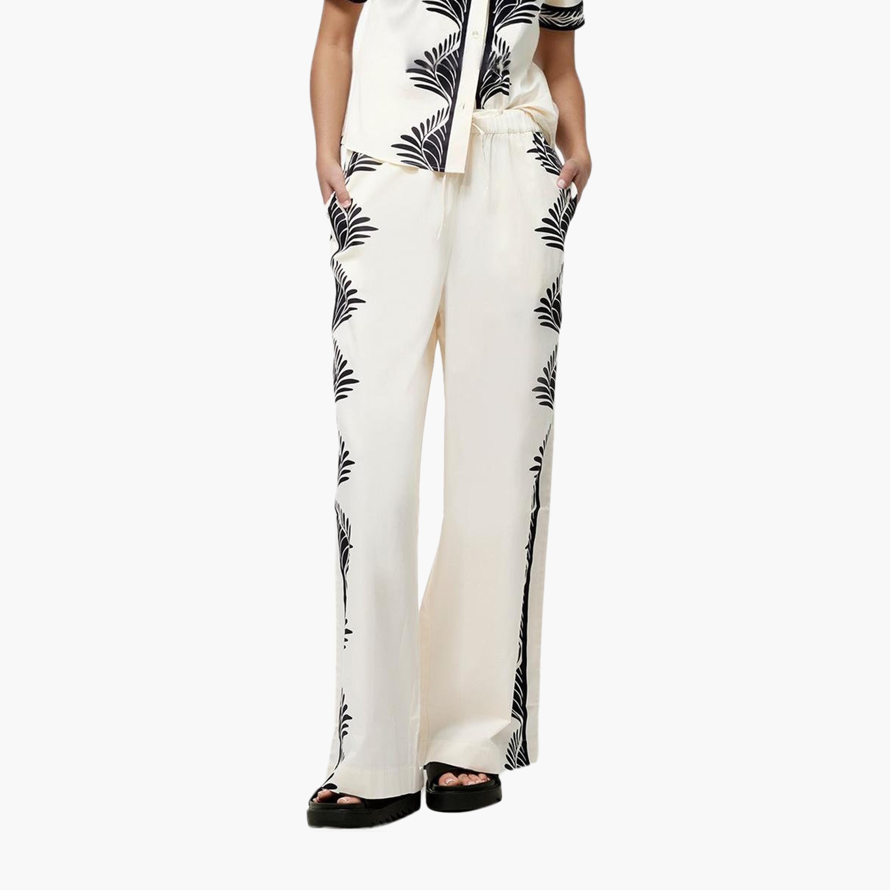 بنطلون نسائي أبيض مطبوع من القطن من فرينش كونيكشن-women-clothing-bottoms-trousers-image-1
