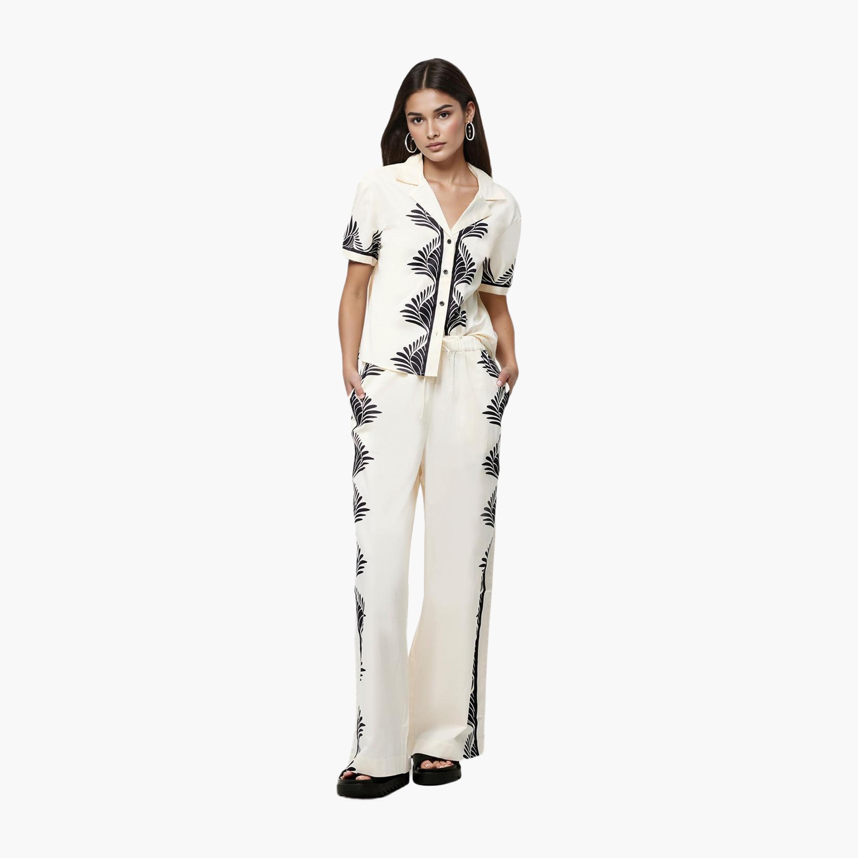 بنطلون نسائي أبيض مطبوع من القطن من فرينش كونيكشن-women-clothing-bottoms-trousers-image-2