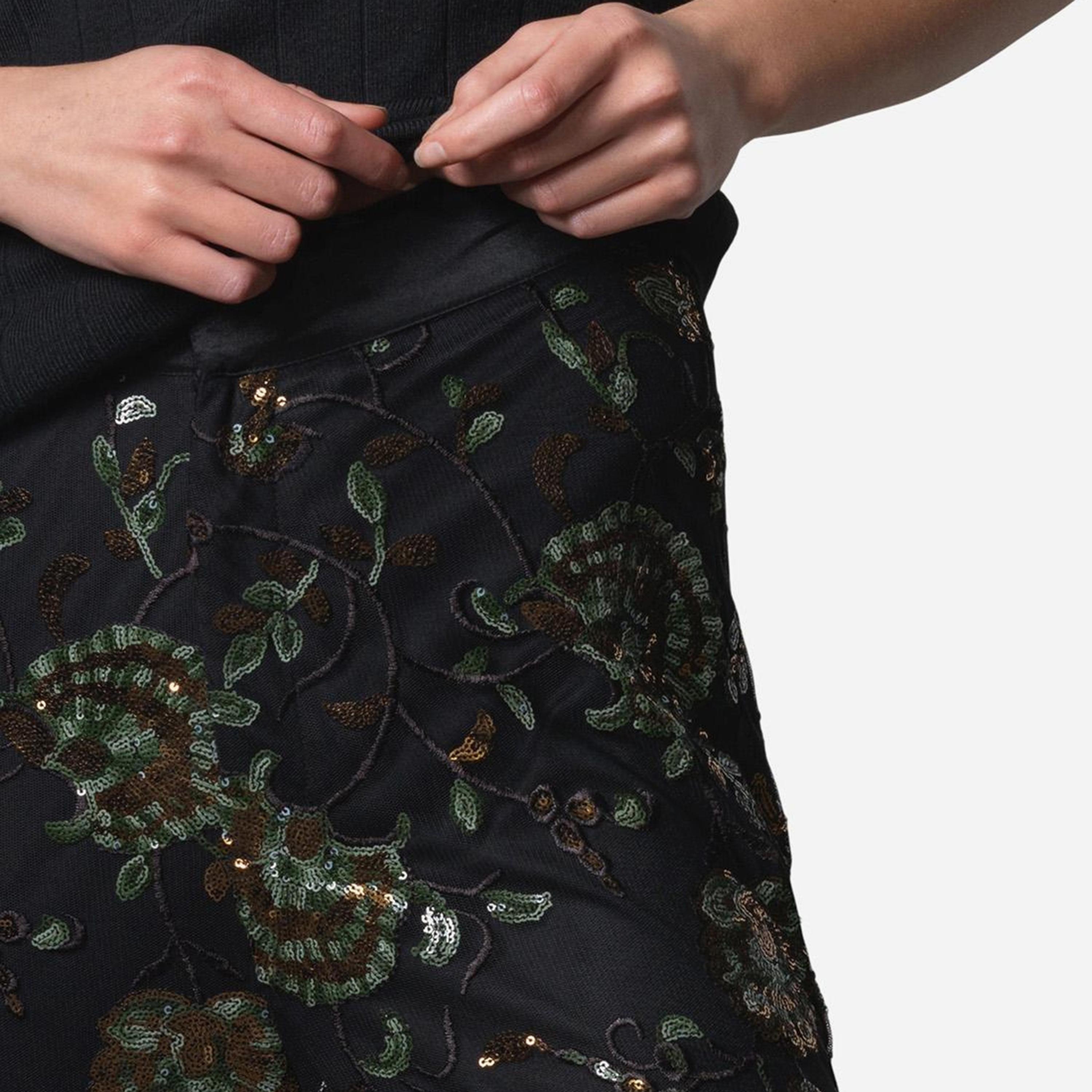 French Connection Black Sequined Elasticated Waist Flared Women's Trousers-women-clothing-trousers-image-3
