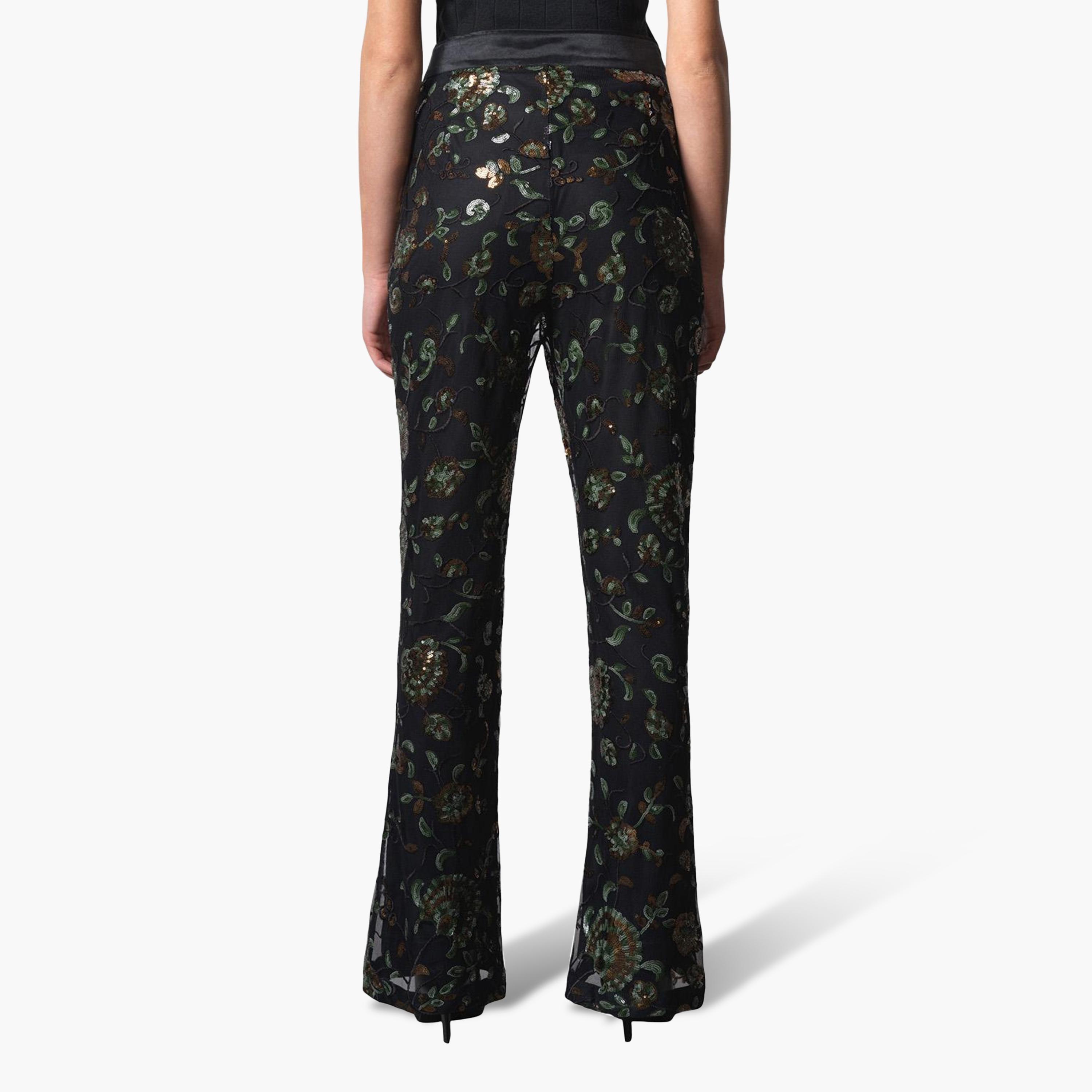 French Connection Black Sequined Elasticated Waist Flared Women's Trousers-women-clothing-trousers-image-4