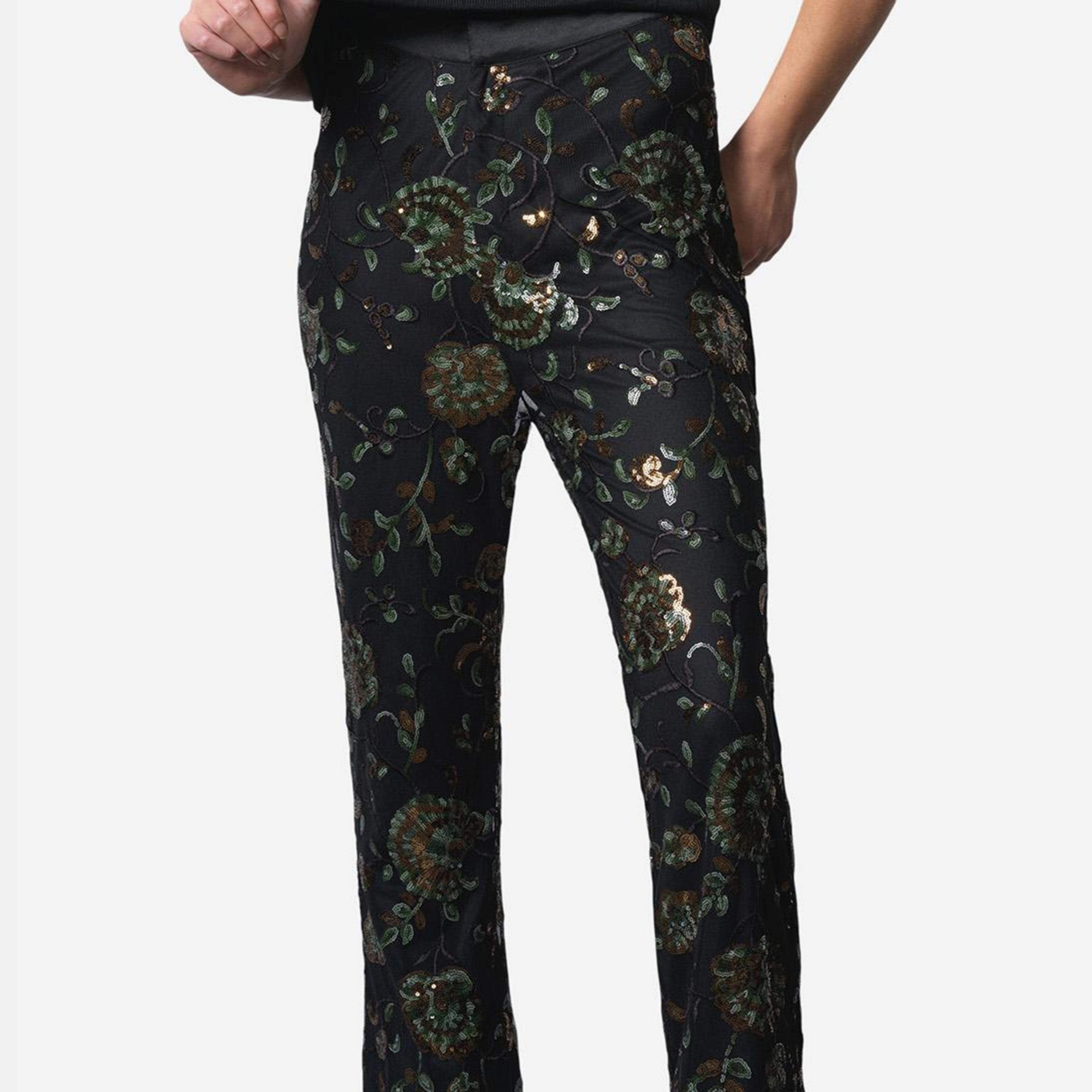 French Connection Black Sequined Elasticated Waist Flared Women's Trousers-women-clothing-trousers-image-5