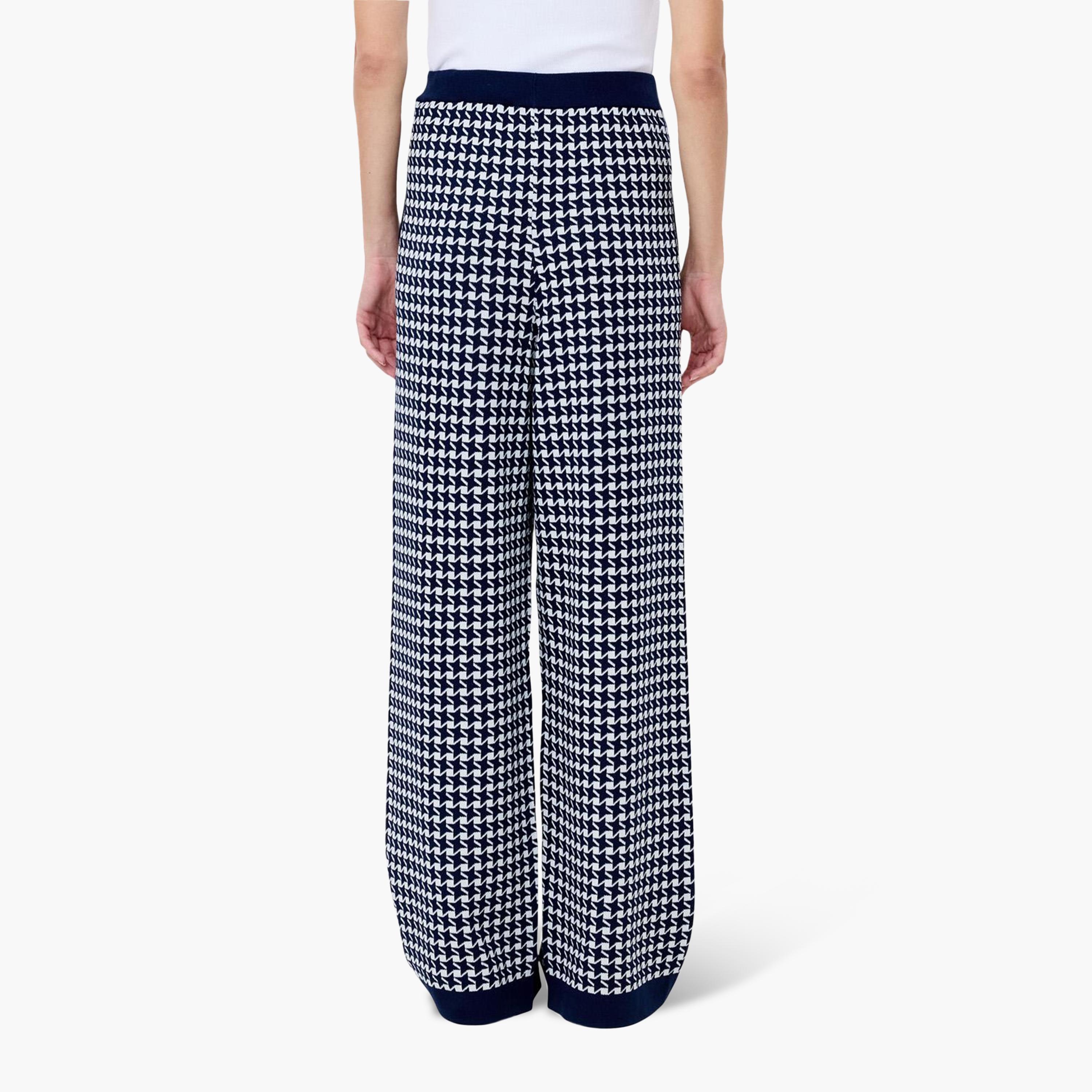 French Connection Blue Houndstooth Print Wide Leg Women's Trousers-women-clothing-trousers-image-3