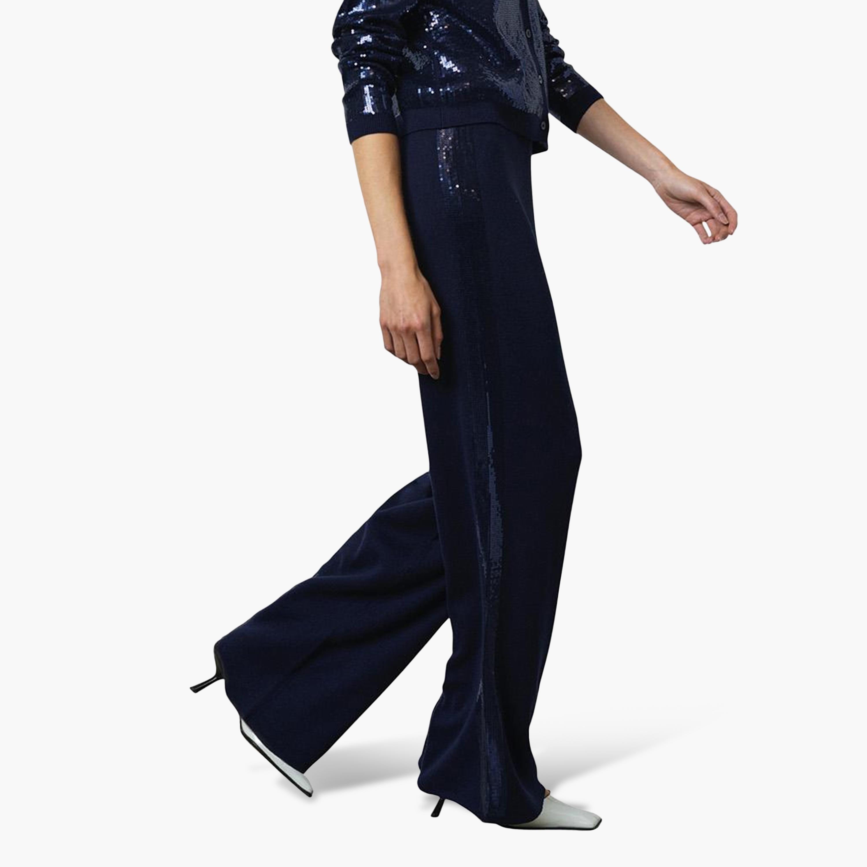 French Connection Blue Wide Leg Women's Trousers-women-clothing-trousers-image-4