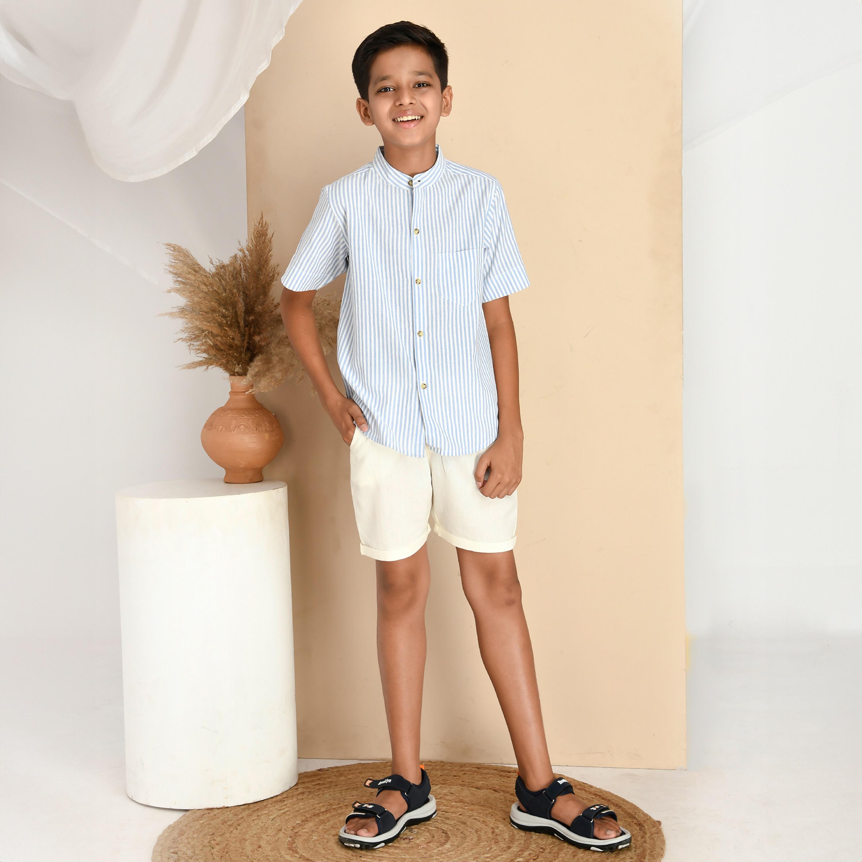 Babyqlo Striped Shirt with Short Set-boys-clothing-setsandcoords-image-1
