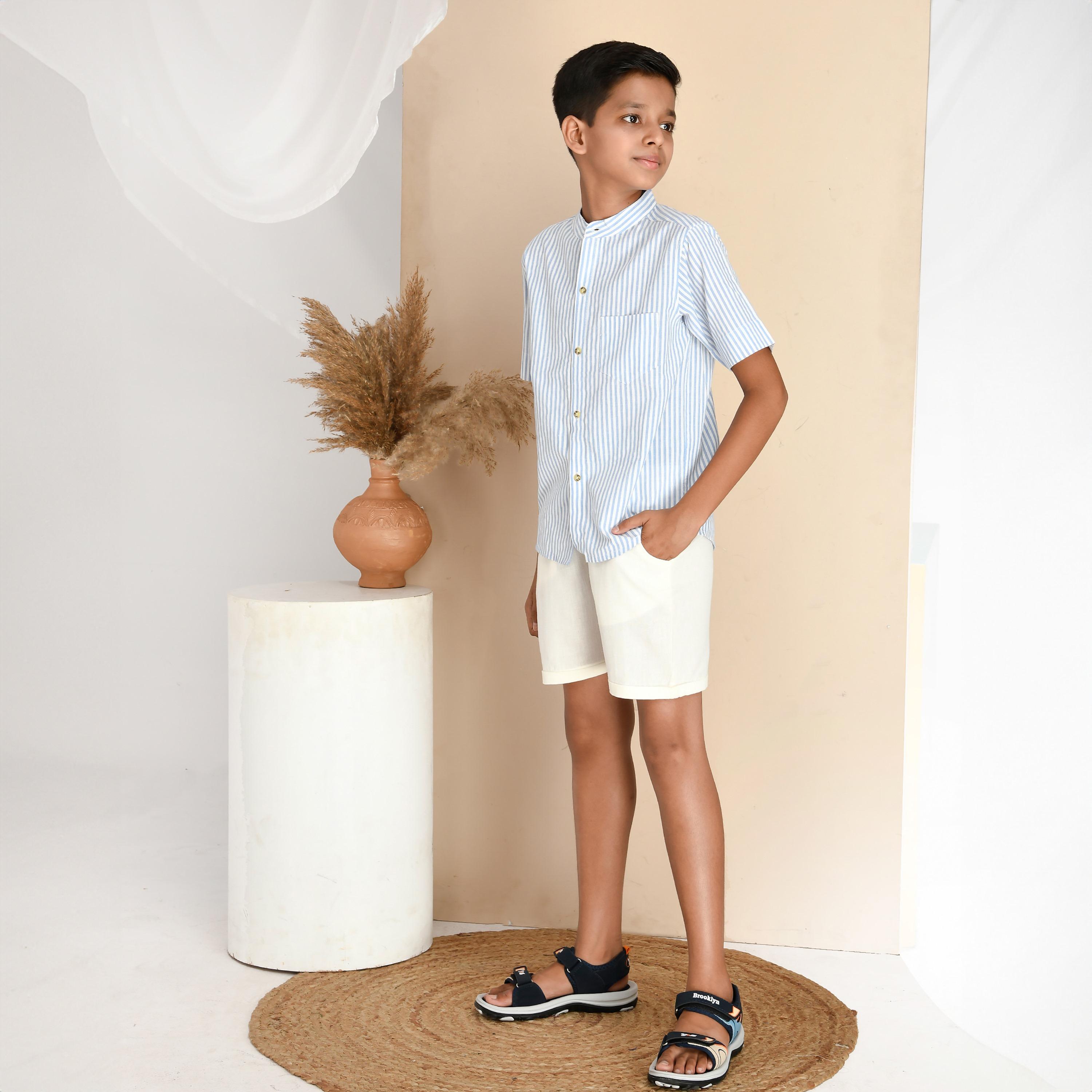 Babyqlo Striped Shirt with Short Set-boys-clothing-setsandcoords-image-3