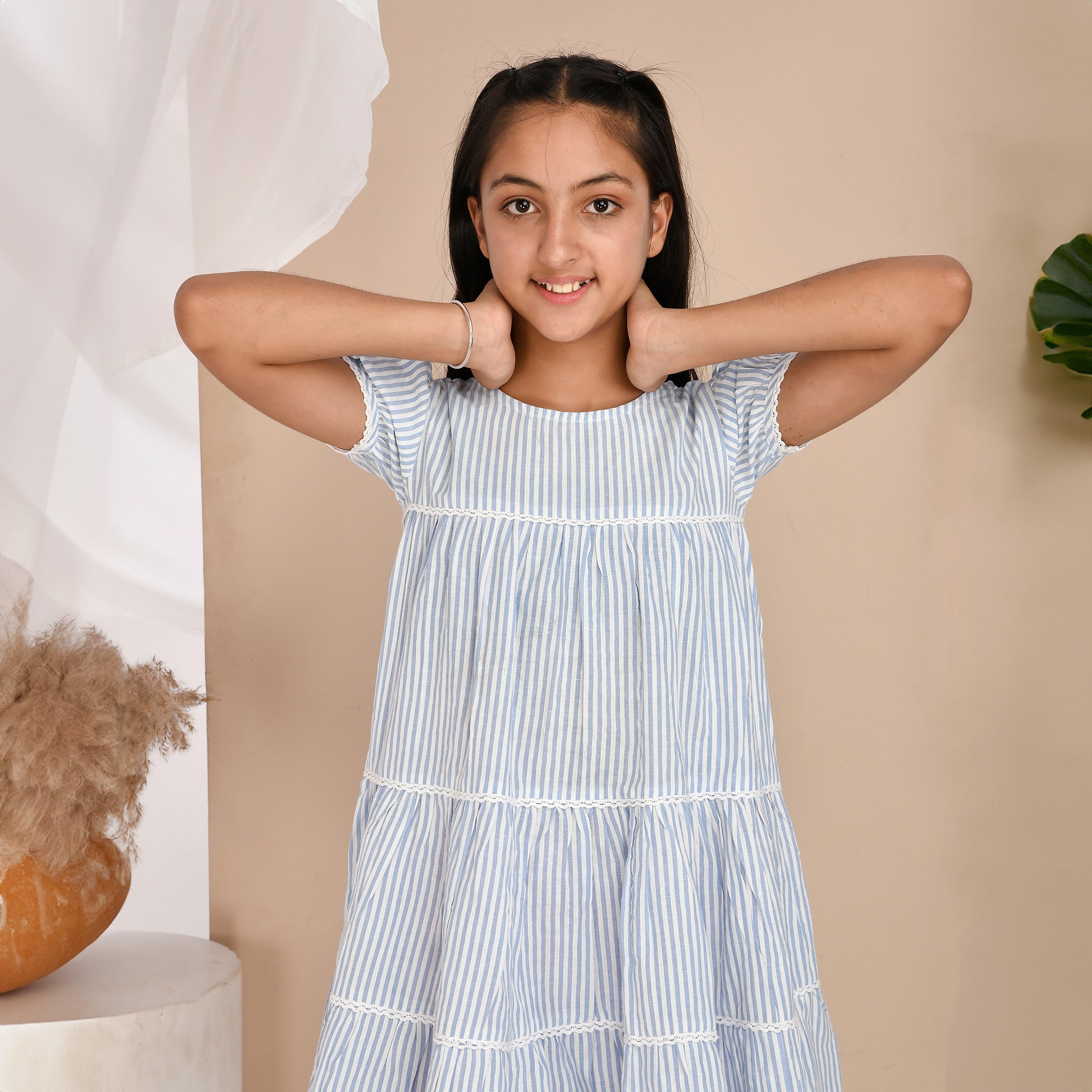 Babyqlo Striped Knee Length Dress with Balloon Sleeve-girls-clothing-dressesandjumpsuits-image-4
