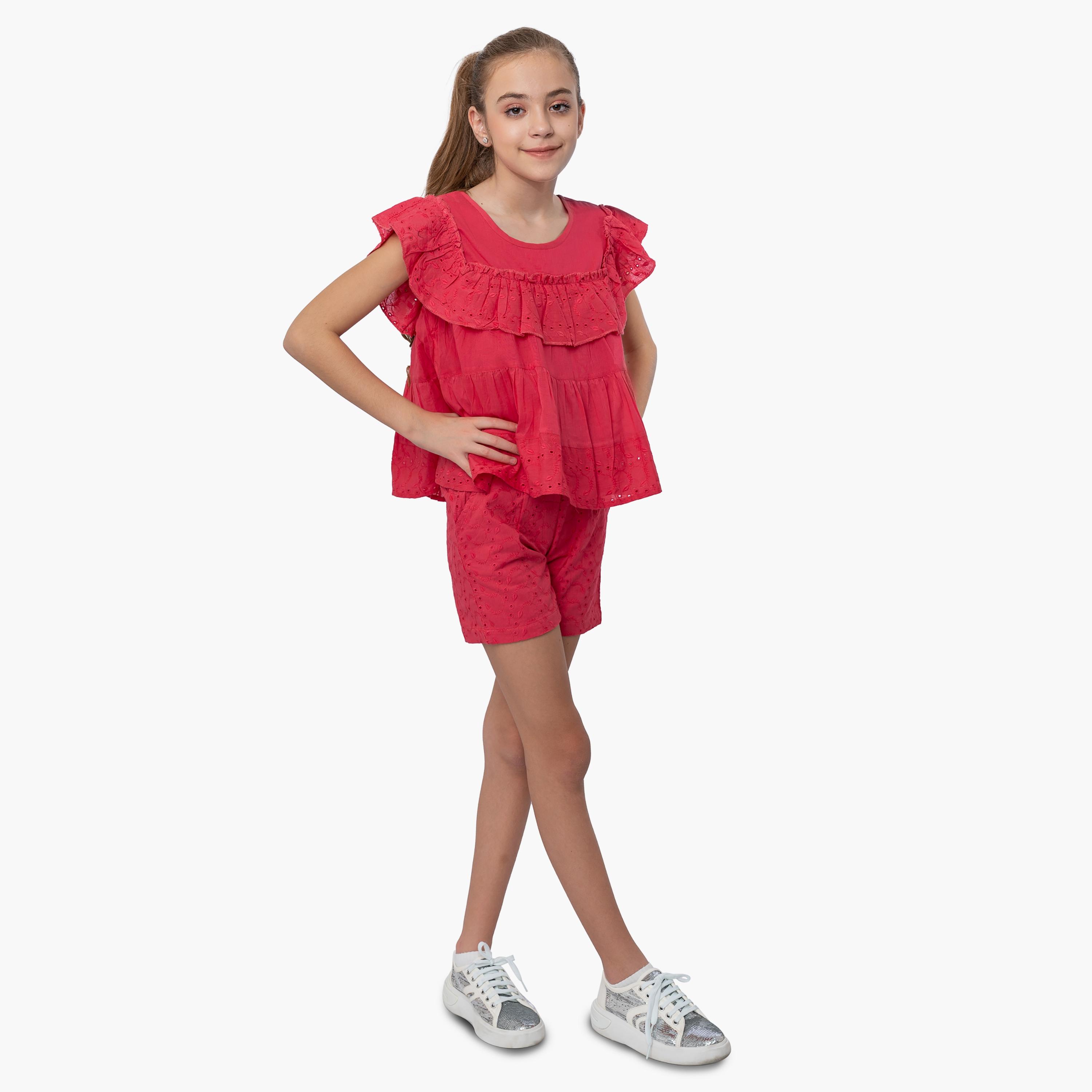 Babyqlo Schiffli Frilled Top with Short Sets-girls-clothing-setsandcoords-image-2