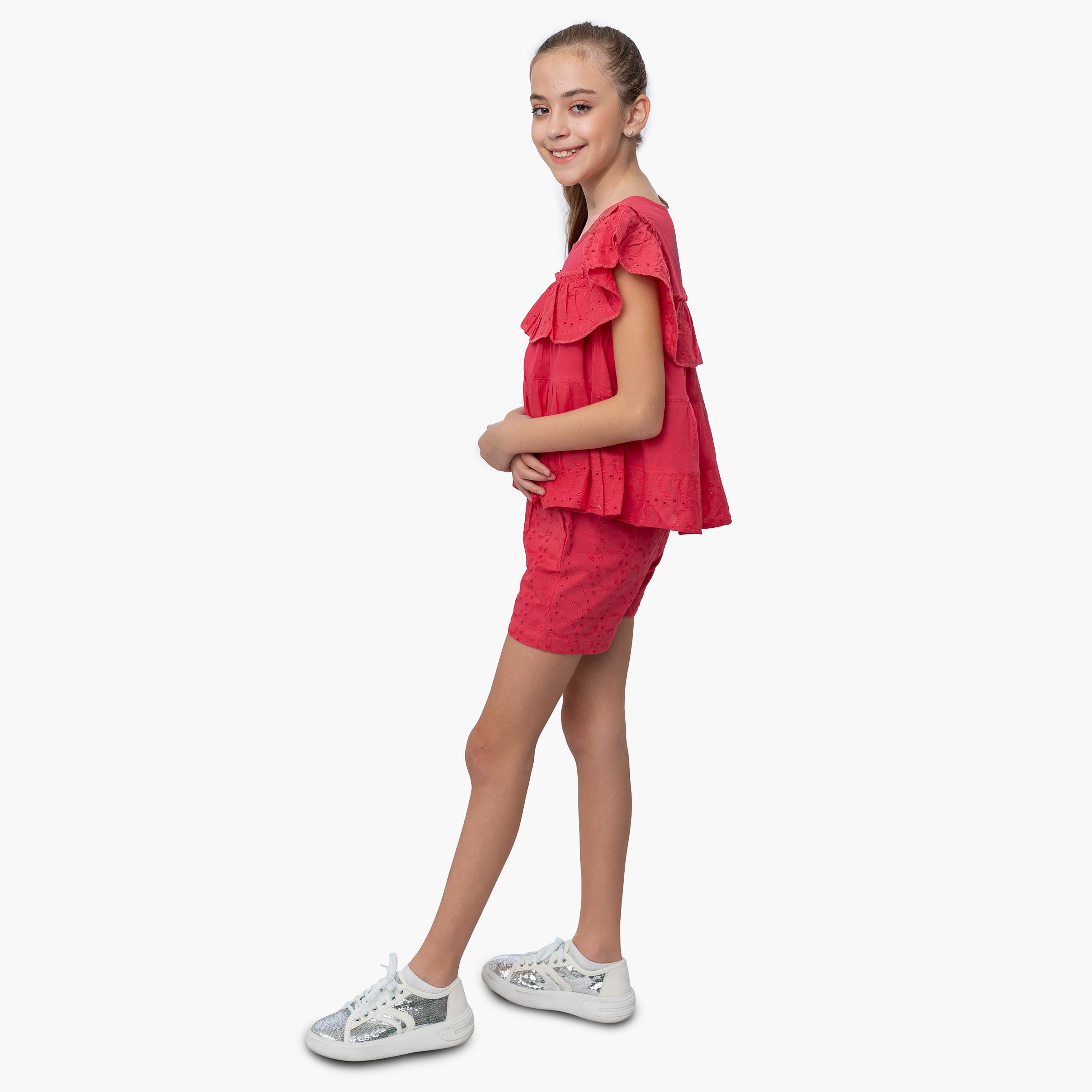 Babyqlo Schiffli Frilled Top with Short Sets-girls-clothing-setsandcoords-image-3