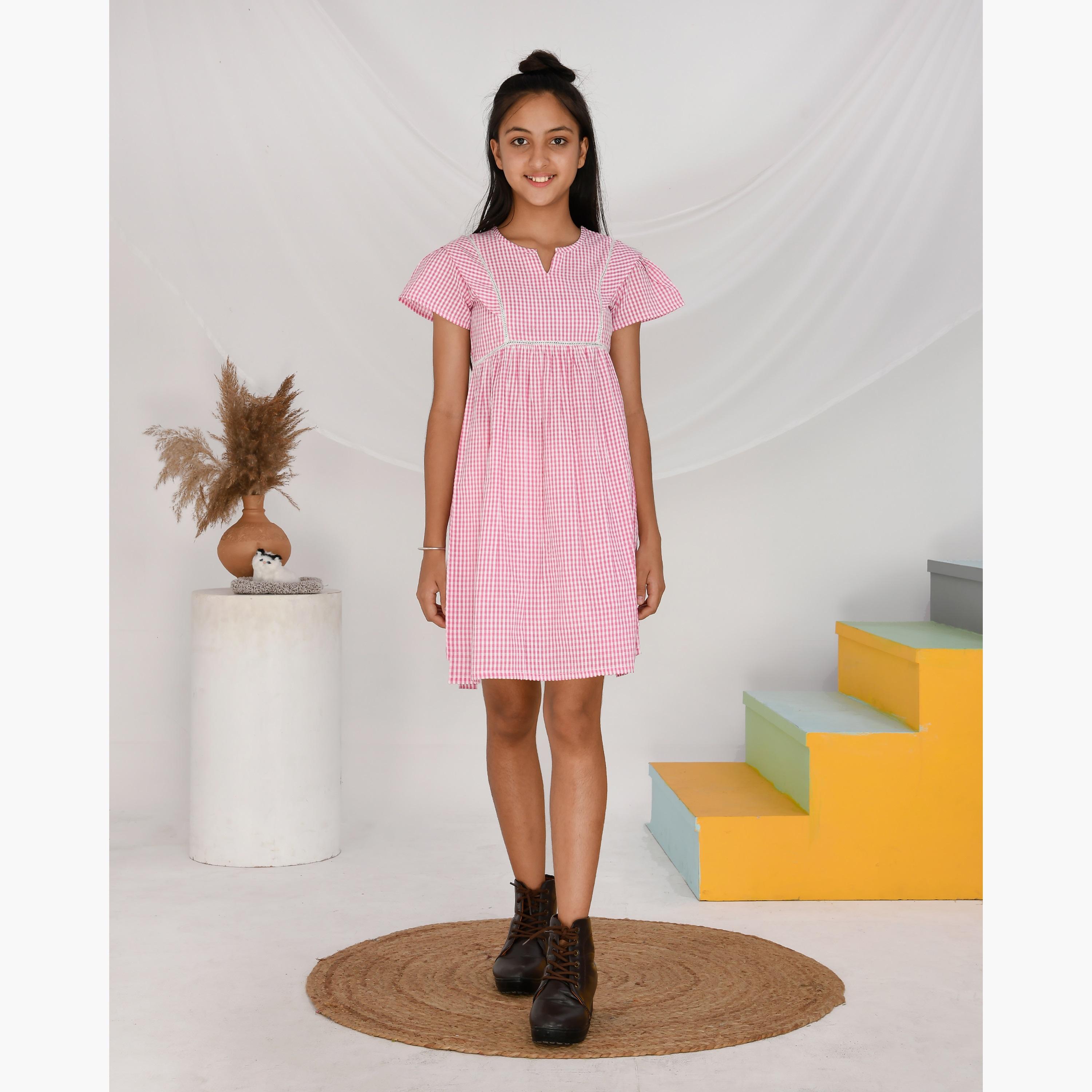 Babyqlo Short Dress with Check Pattern-girls-clothing-dressesandjumpsuits-image-1