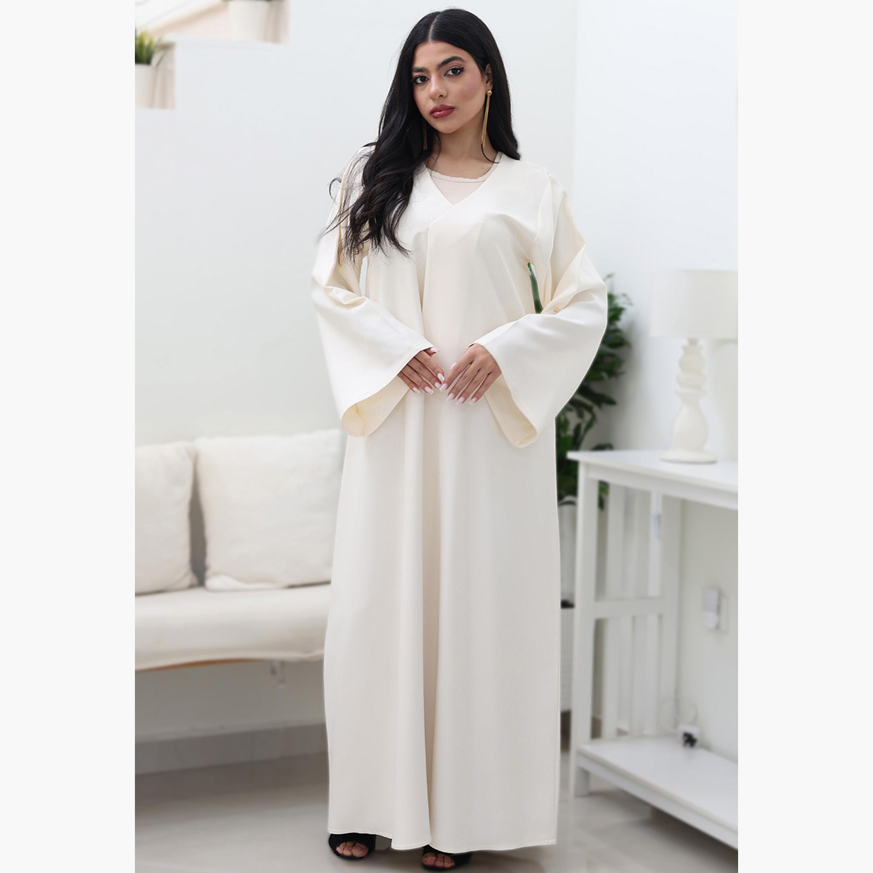 Nukhbaa Cream Flared Sleeves Nida Women's Abaya-women-arabicclothing-abayas-image-1