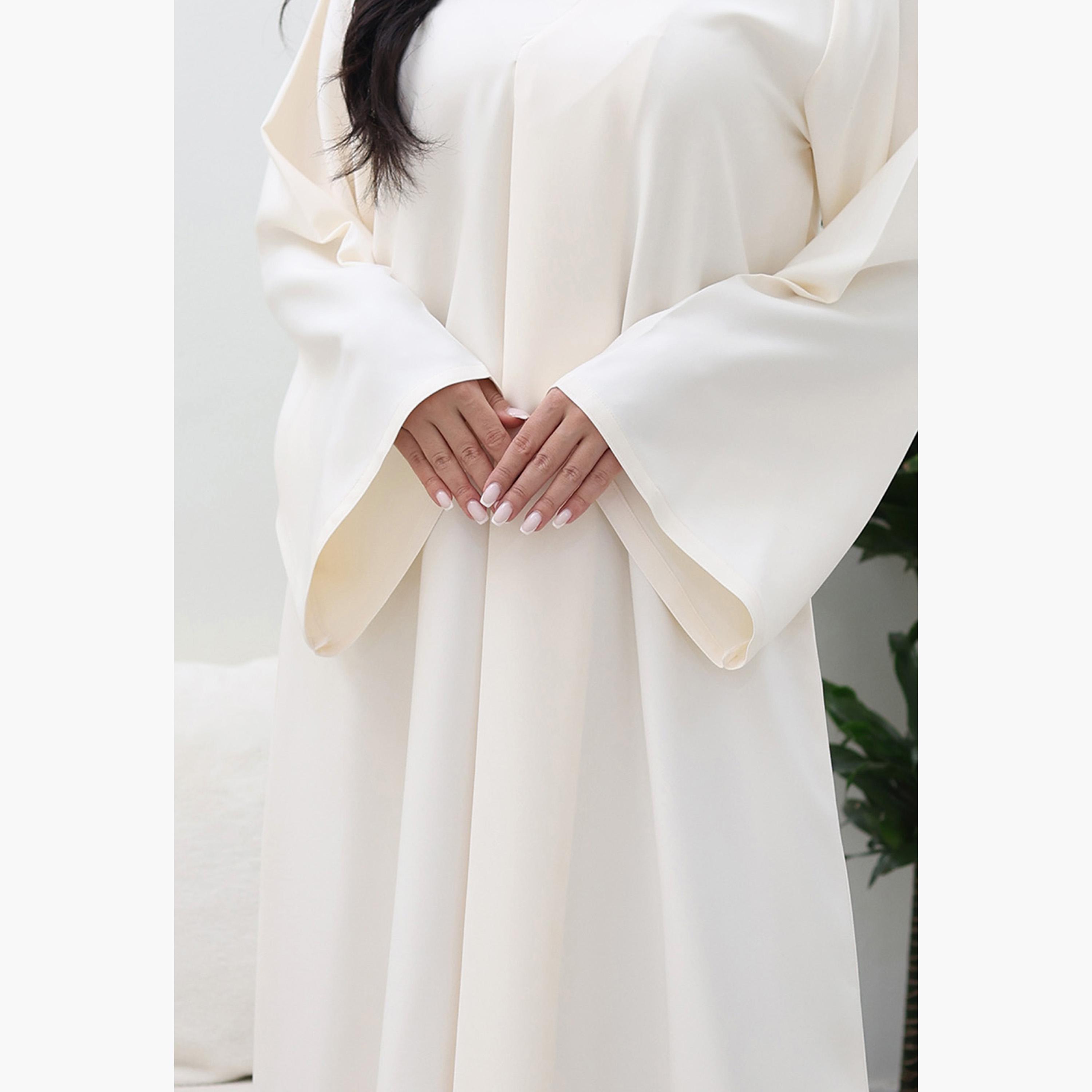 Nukhbaa Cream Flared Sleeves Nida Women's Abaya-women-arabicclothing-abayas-image-2