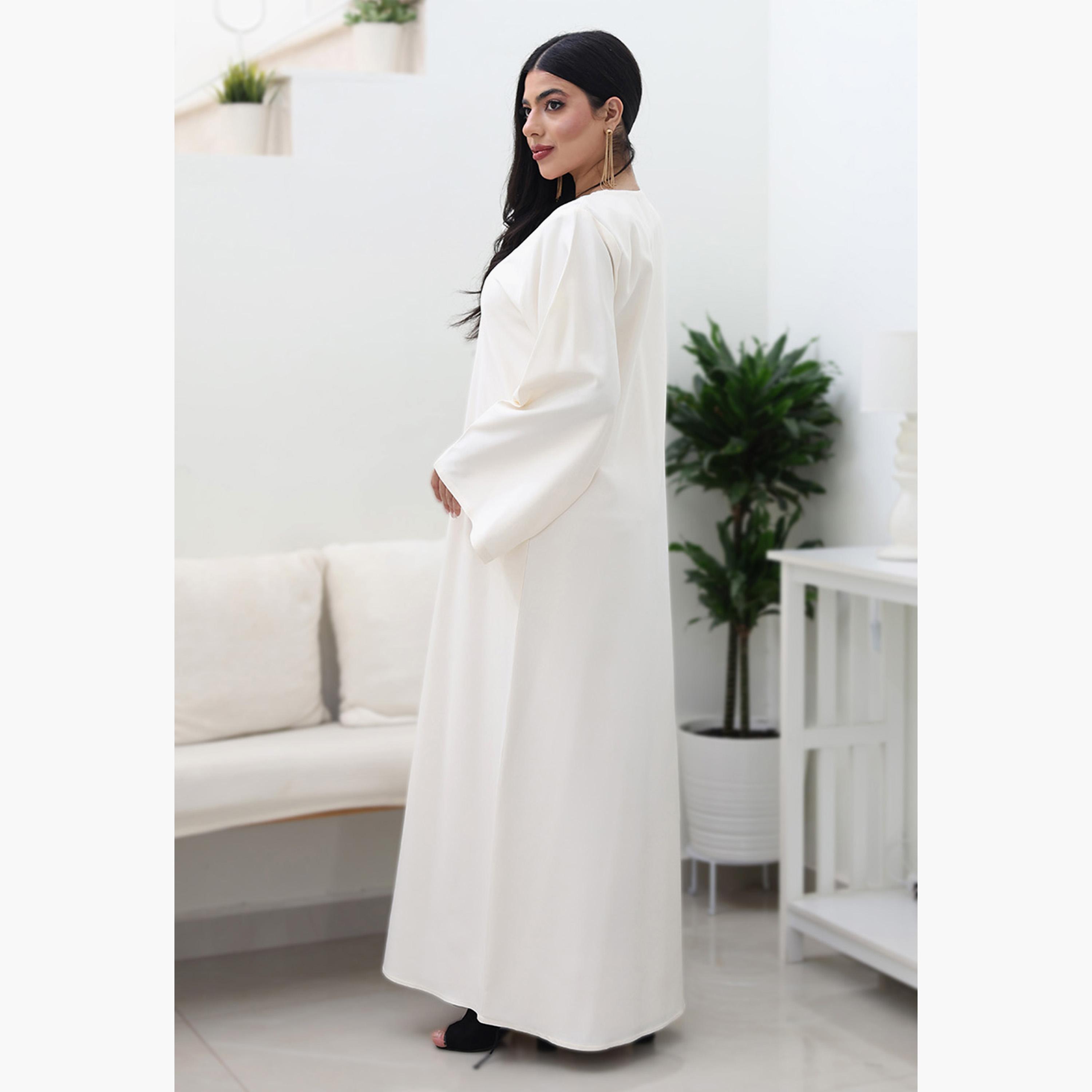 Nukhbaa Cream Flared Sleeves Nida Women's Abaya-women-arabicclothing-abayas-image-4