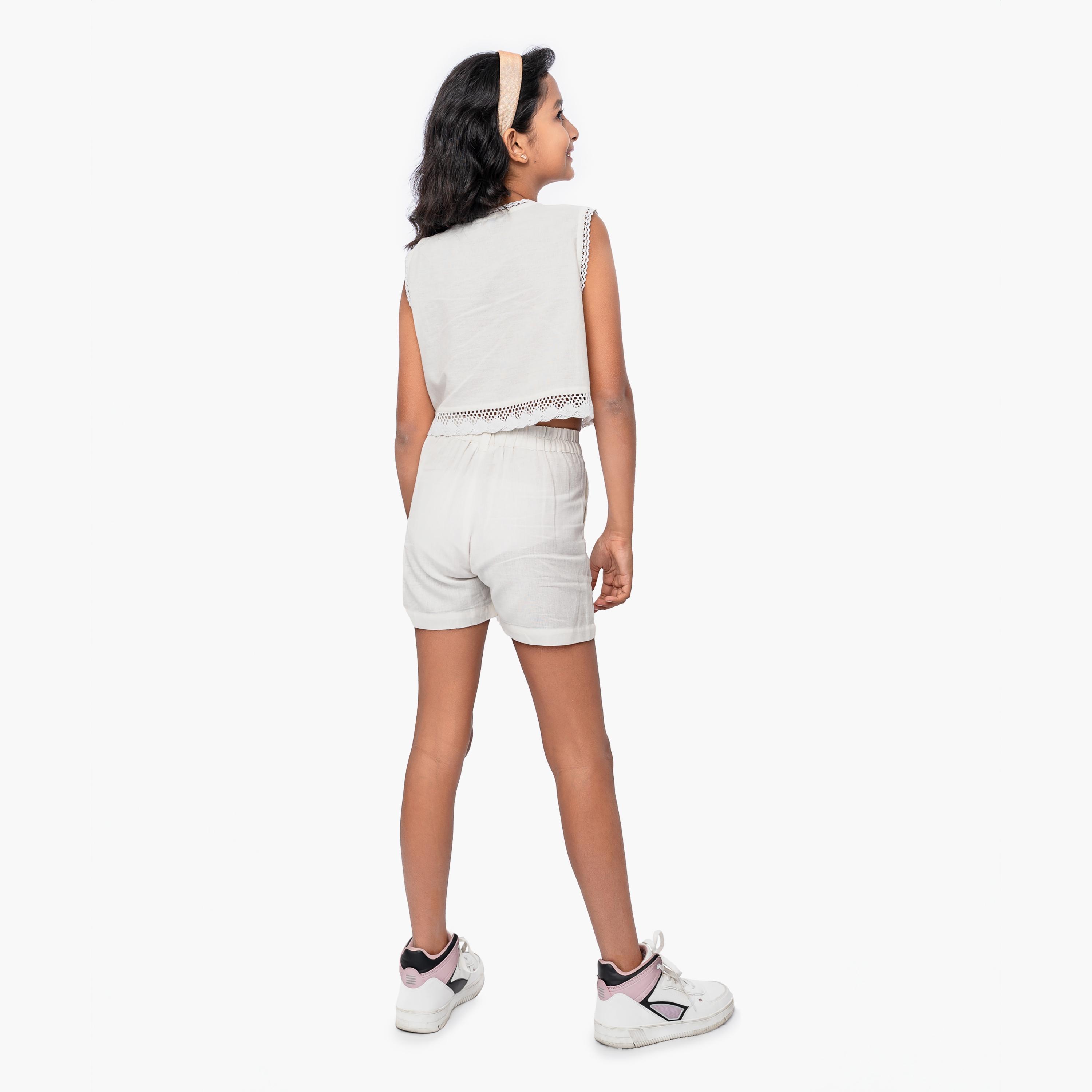 Babyqlo Crop Top with Flower Embroidery and Short Set-girls-clothing-setsandcoords-image-2