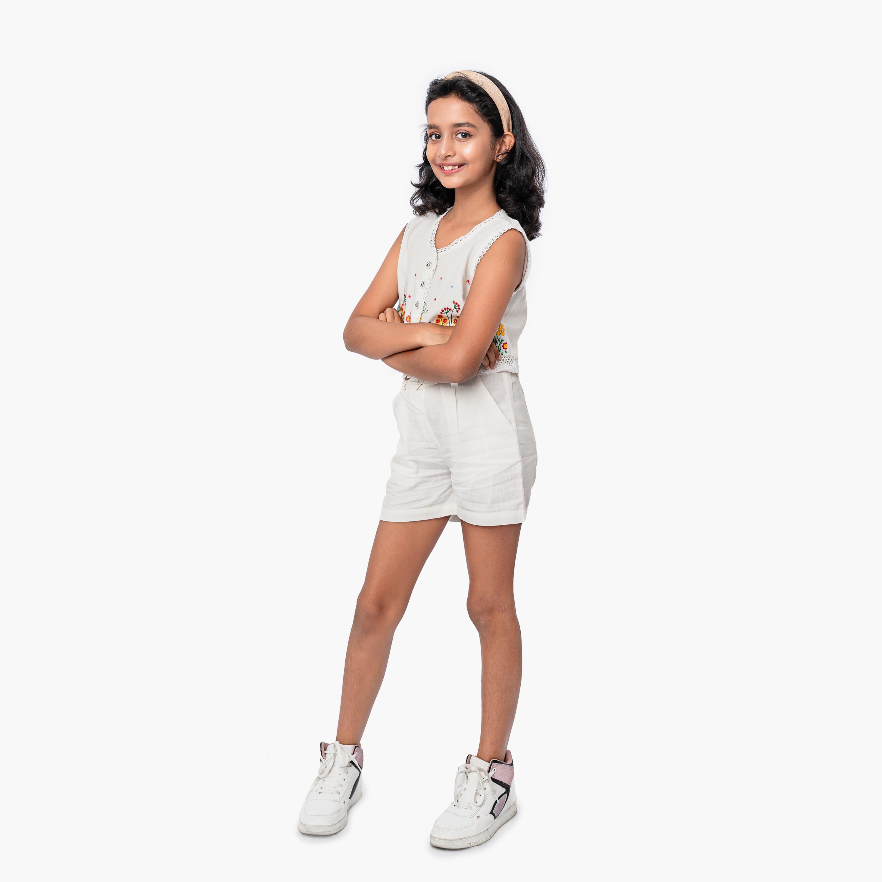 Babyqlo Crop Top with Flower Embroidery and Short Set-girls-clothing-setsandcoords-image-3