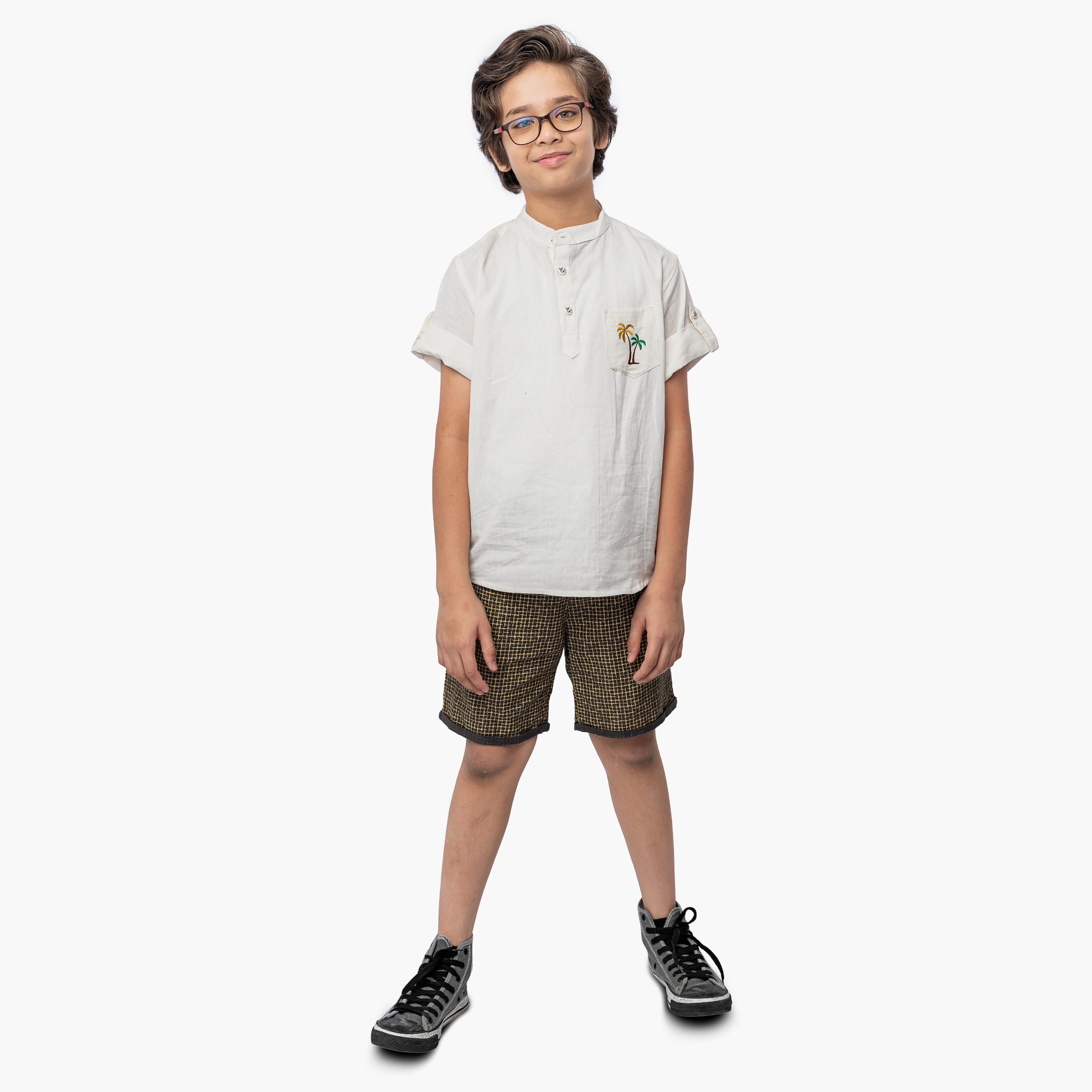 Babyqlo Shirt with Palm Trees Embroidery and Short Set-boys-clothing-setsandcoords-image-1