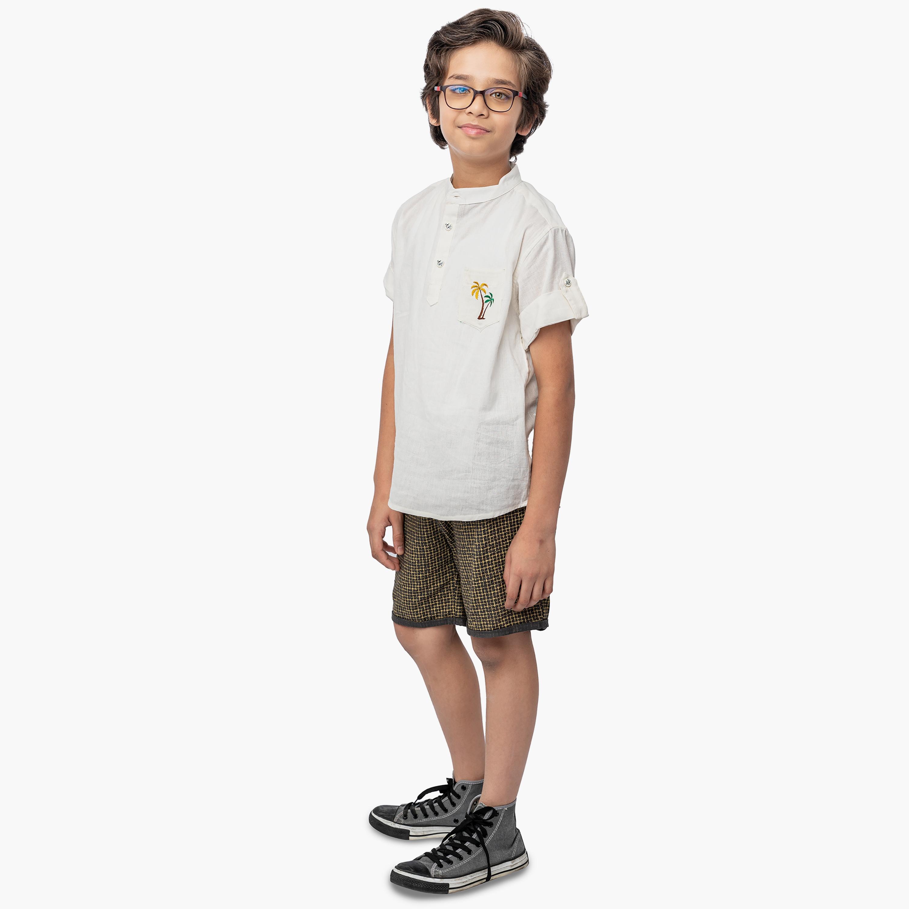 Babyqlo Shirt with Palm Trees Embroidery and Short Set-boys-clothing-setsandcoords-image-3