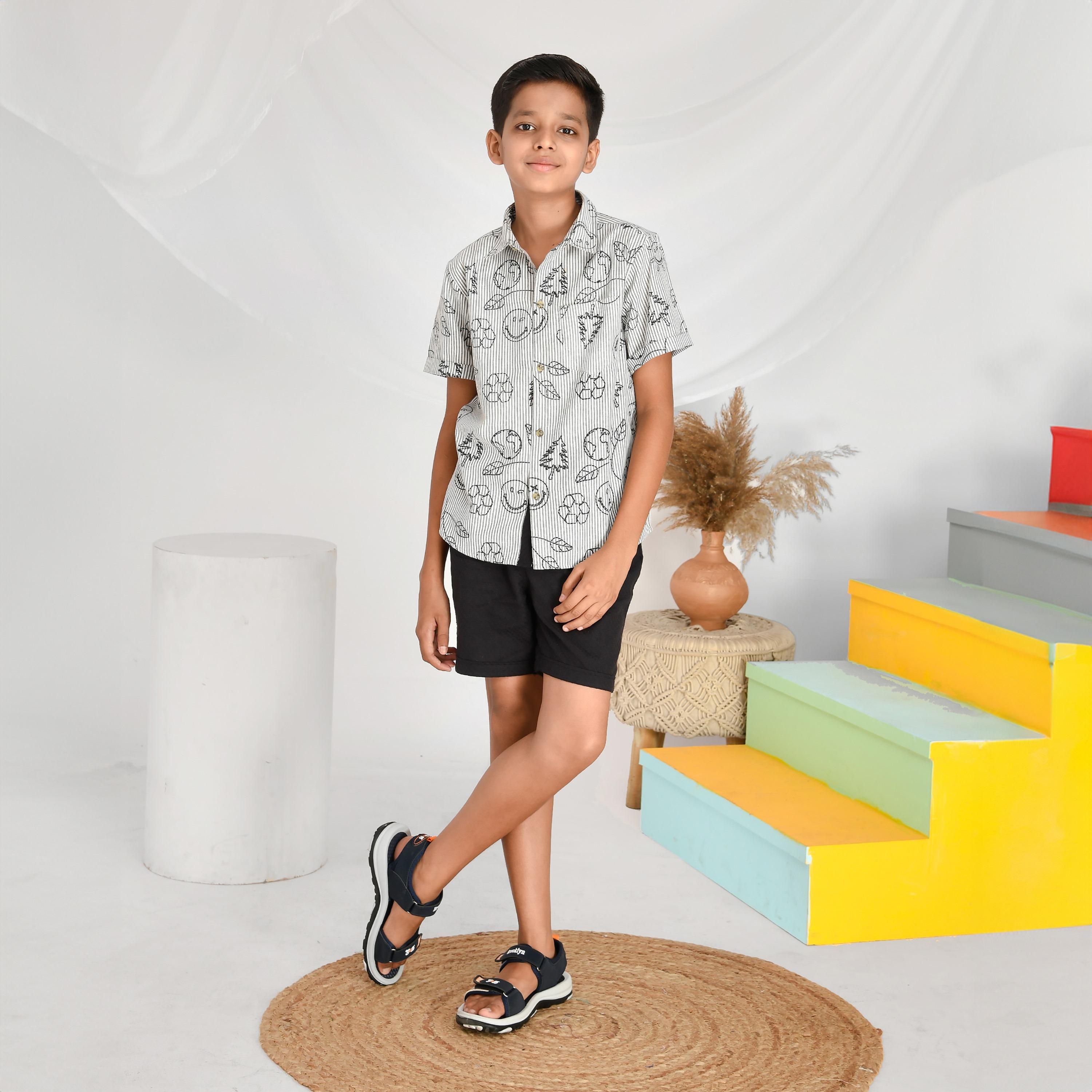 Babyqlo Shirt with Smiley Embroidery and Short Set-boys-clothing-setsandcoords-image-1