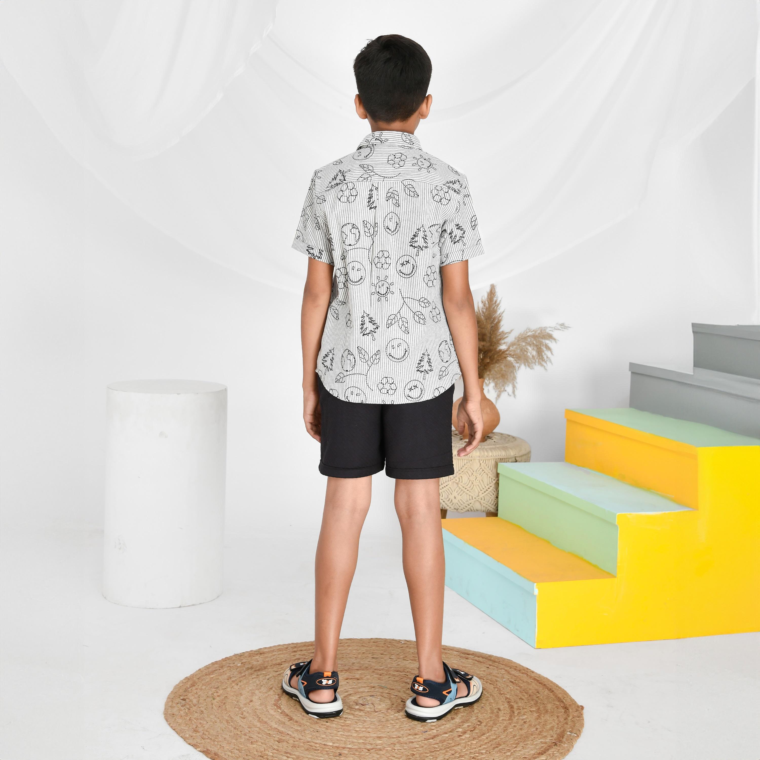 Babyqlo Shirt with Smiley Embroidery and Short Set-boys-clothing-setsandcoords-image-3