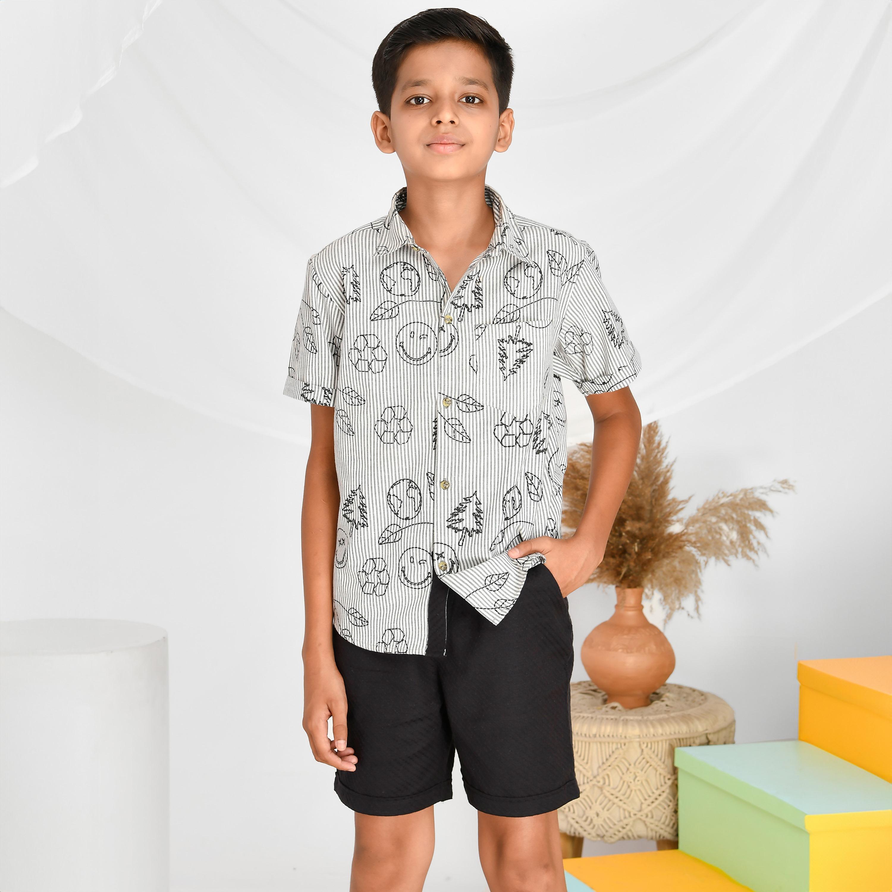 Babyqlo Shirt with Smiley Embroidery and Short Set-boys-clothing-setsandcoords-image-4