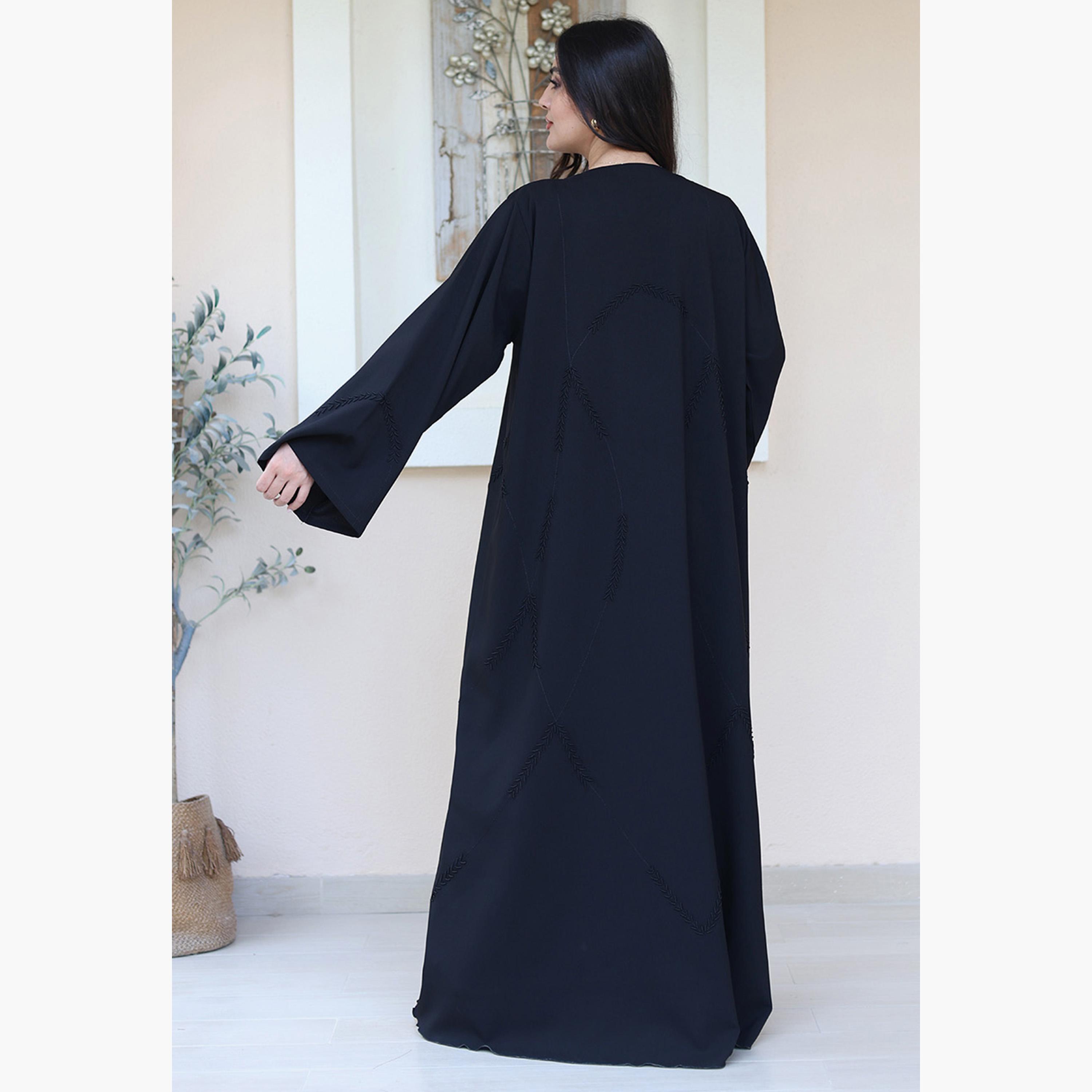 عباءة نسائية سوداء مطرزة بالخرز من قماش نيدا بأكمام عريضة من نُخبة-women-arabicclothing-abayas-image-4