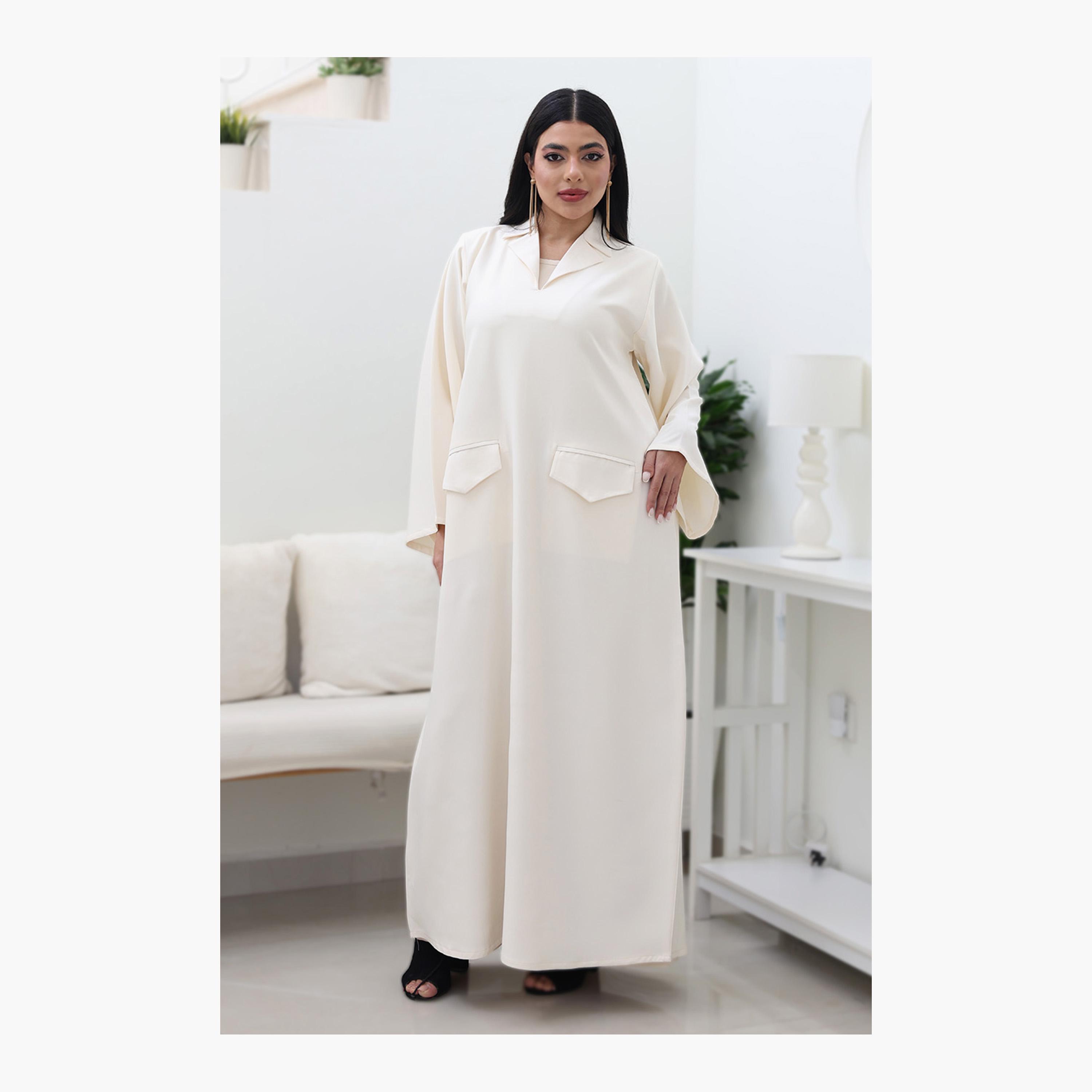 Nukhbaa Collared Flared Sleeves Women's Abaya-women-arabicclothing-abayas-image-1