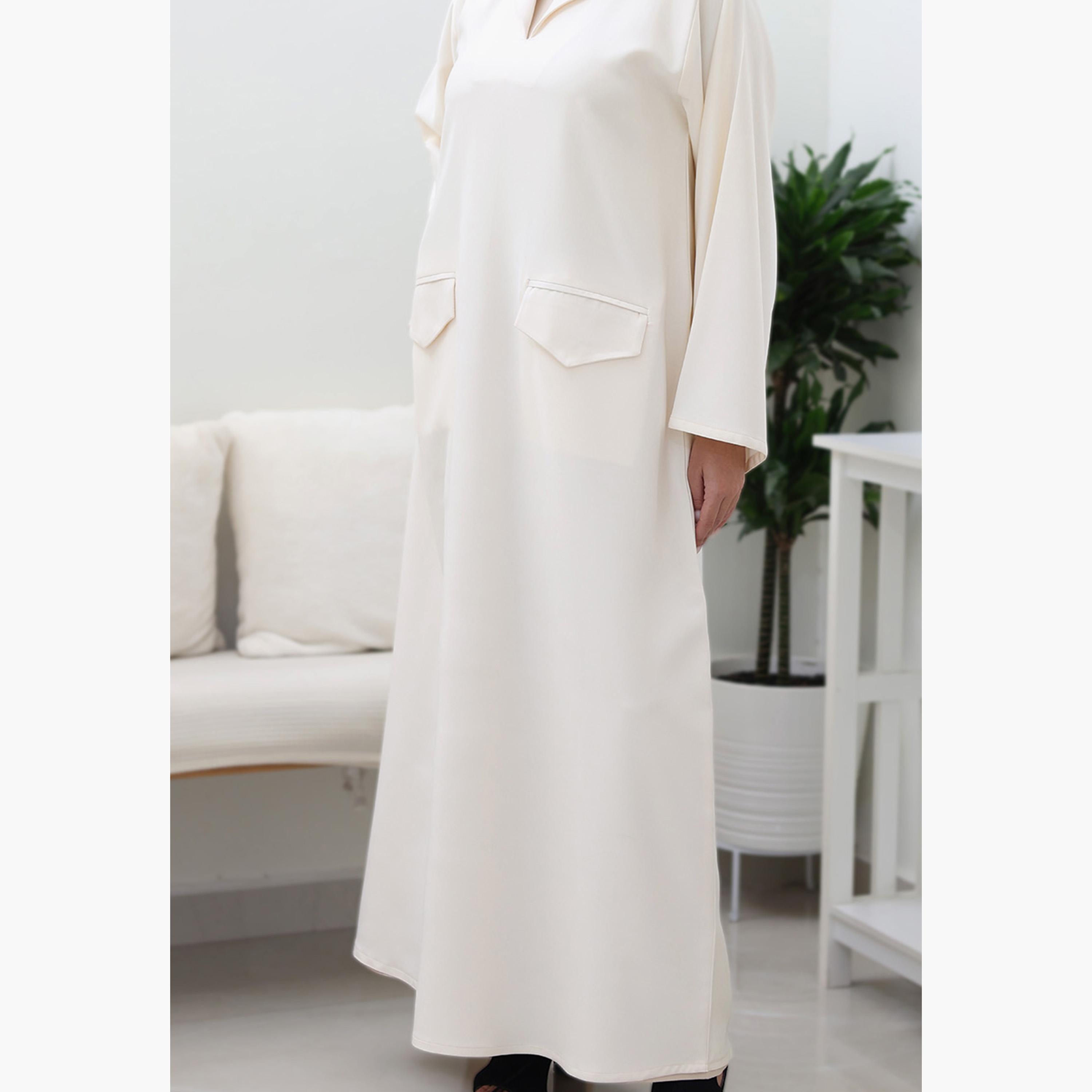 Nukhbaa Collared Flared Sleeves Women's Abaya-women-arabicclothing-abayas-image-3