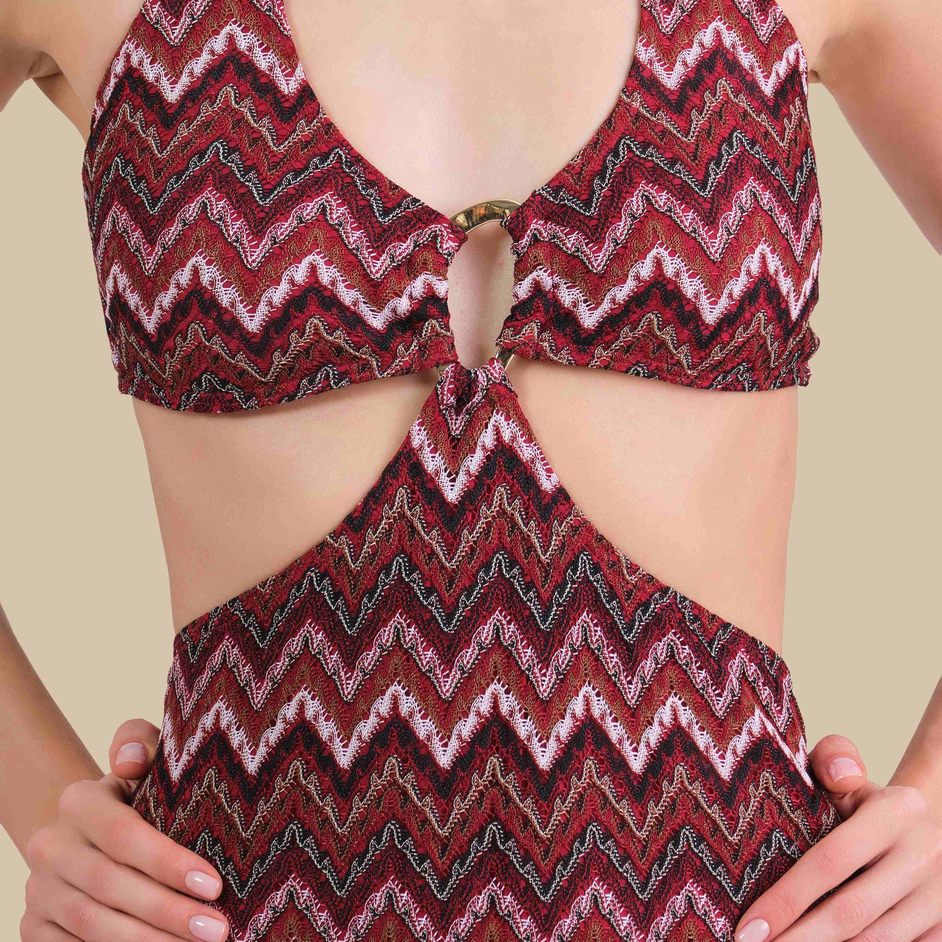 بدلة سباحة نسائية قطعة واحدة بنقشة متعرجة حمراء من إيسلا اند إيفي-women-clothing-swimandbeach-swimsuits-image-2