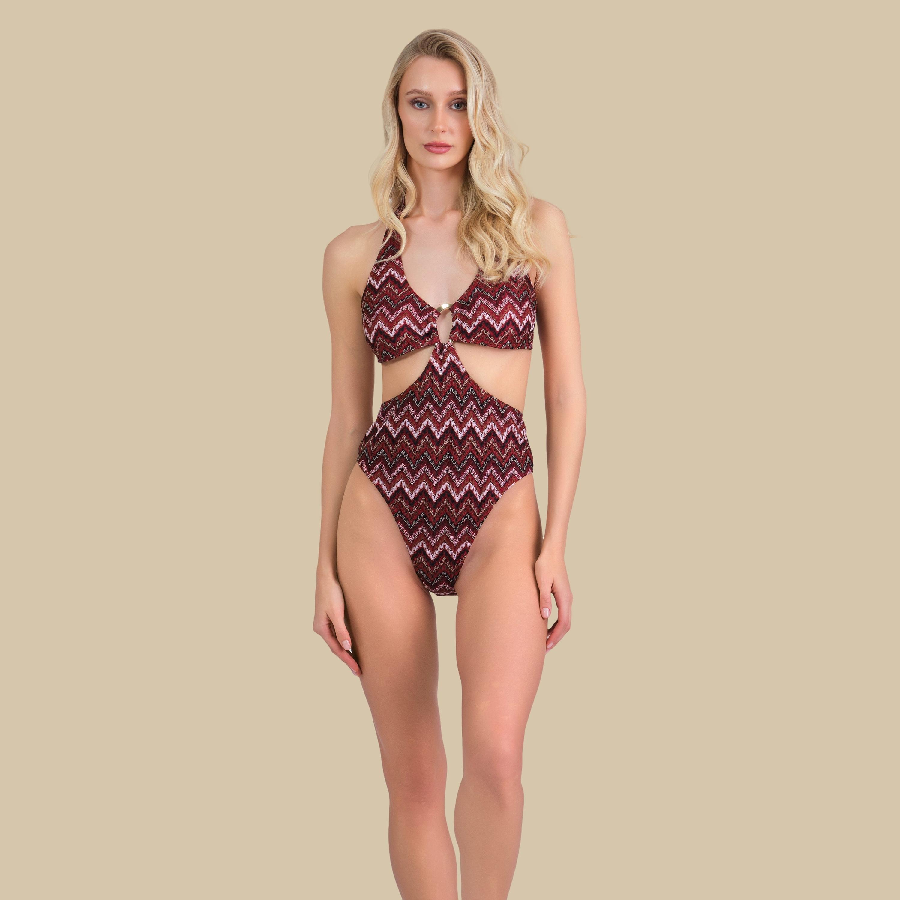 بدلة سباحة نسائية قطعة واحدة بنقشة متعرجة حمراء من إيسلا اند إيفي-women-clothing-swimandbeach-swimsuits-image-3