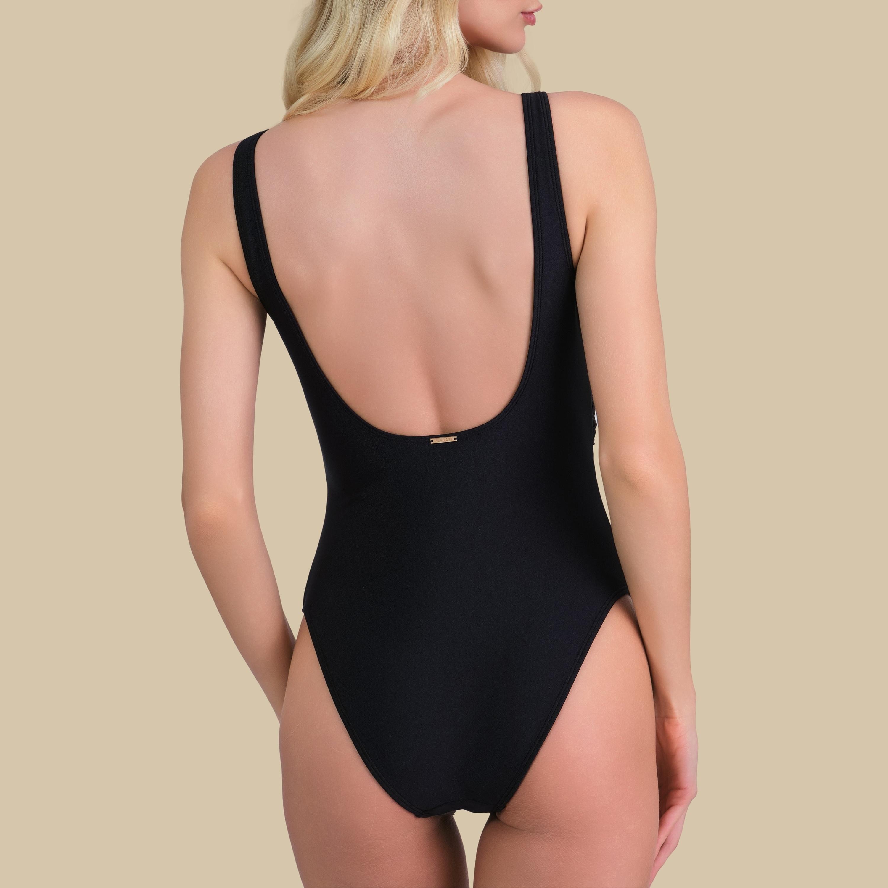 Isla & Evie Black Plain Cross Front Women's One-Piece Swimsuit-women-clothing-swimandbeach-swimsuits-image-4