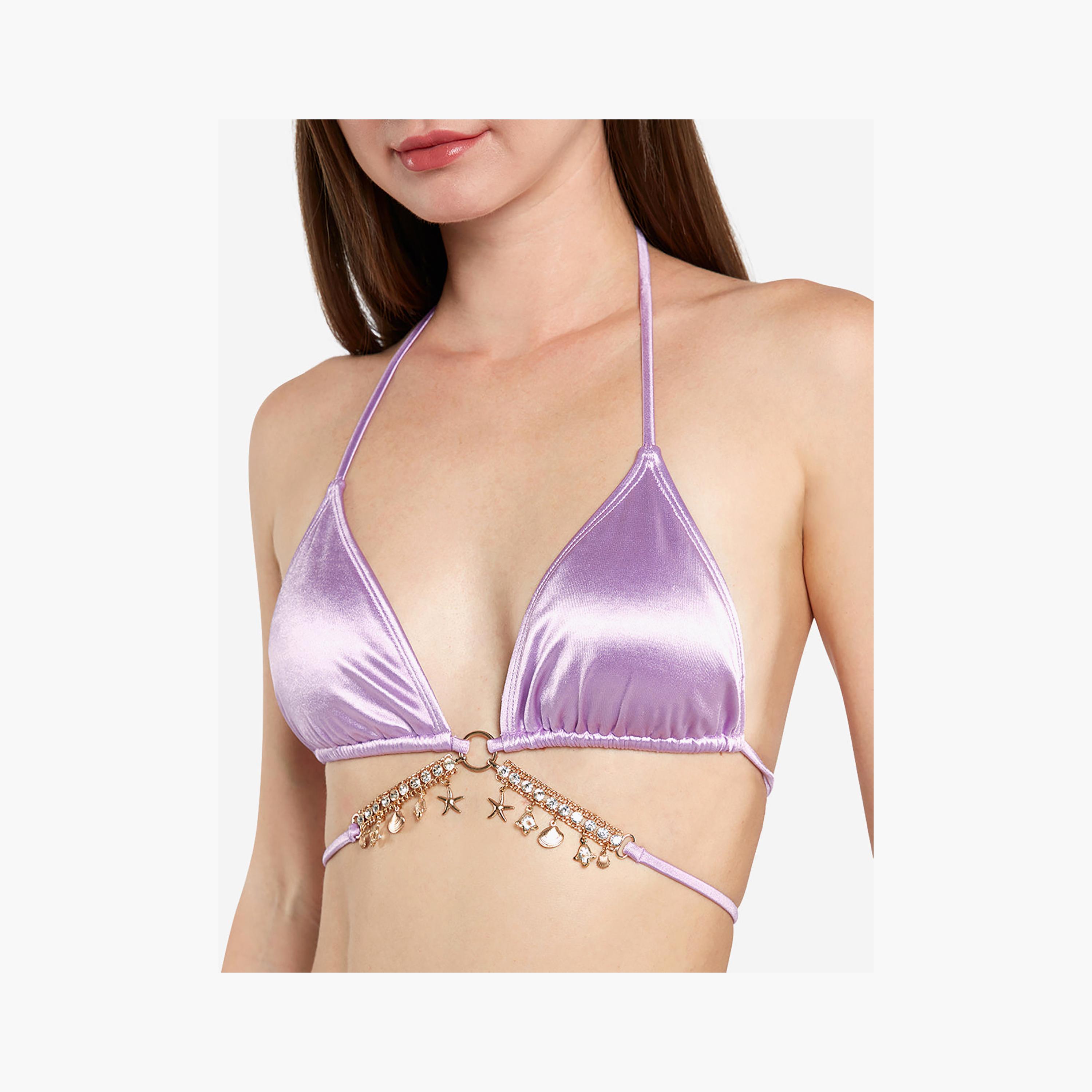 حمالة صدر بيكيني نسائية سادة باللون الأرجواني وبرباط رقبة من إيسلا اند إيفي-women-clothing-swimandbeach-bikinis-image-2