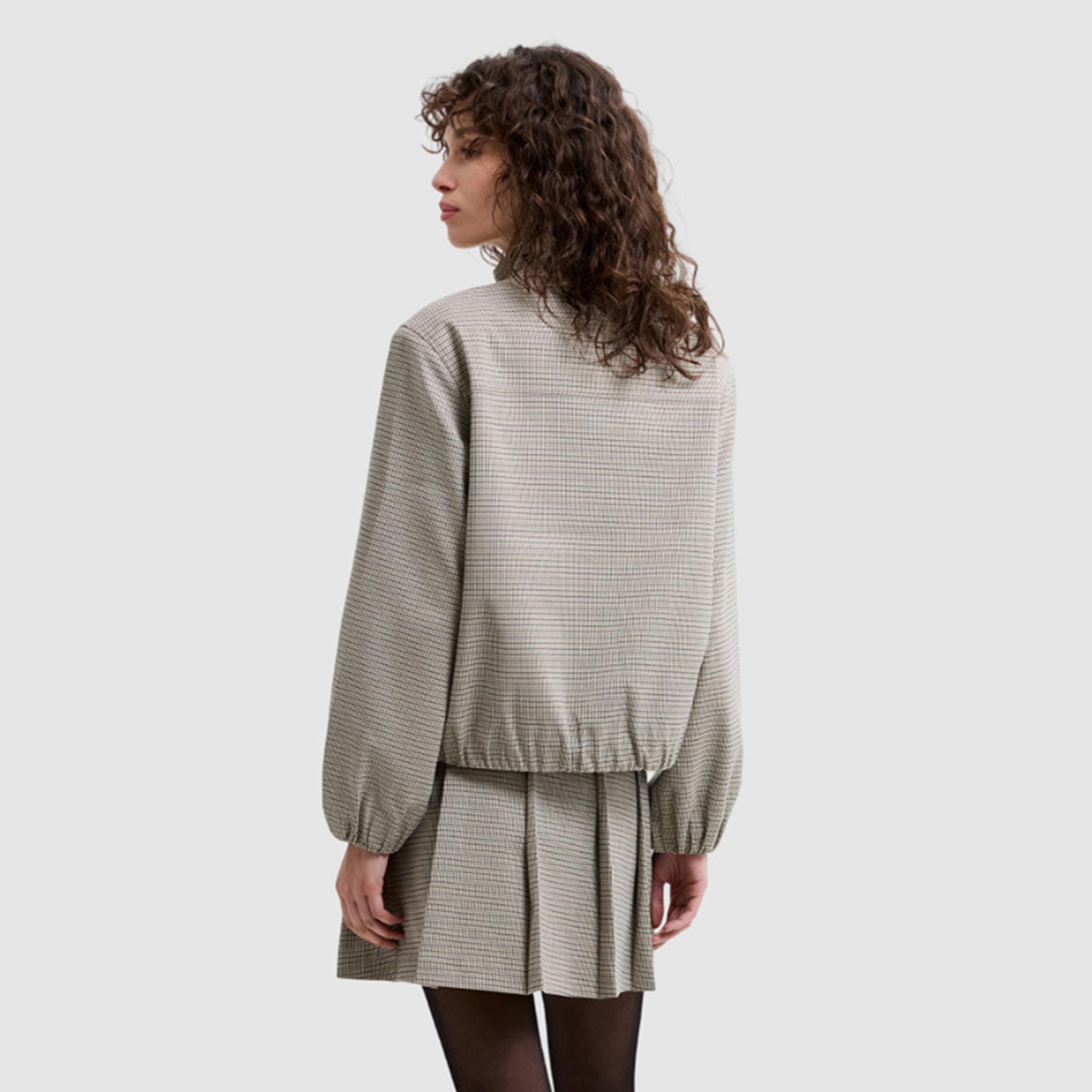 جاكيت نسائي برقبة عالية ونقشة مربعات دقيقة "ميكرو تشيكد" لون بيج من فرينش كونكشن-women-winterwear-coatsandjackets-jackets-image-3