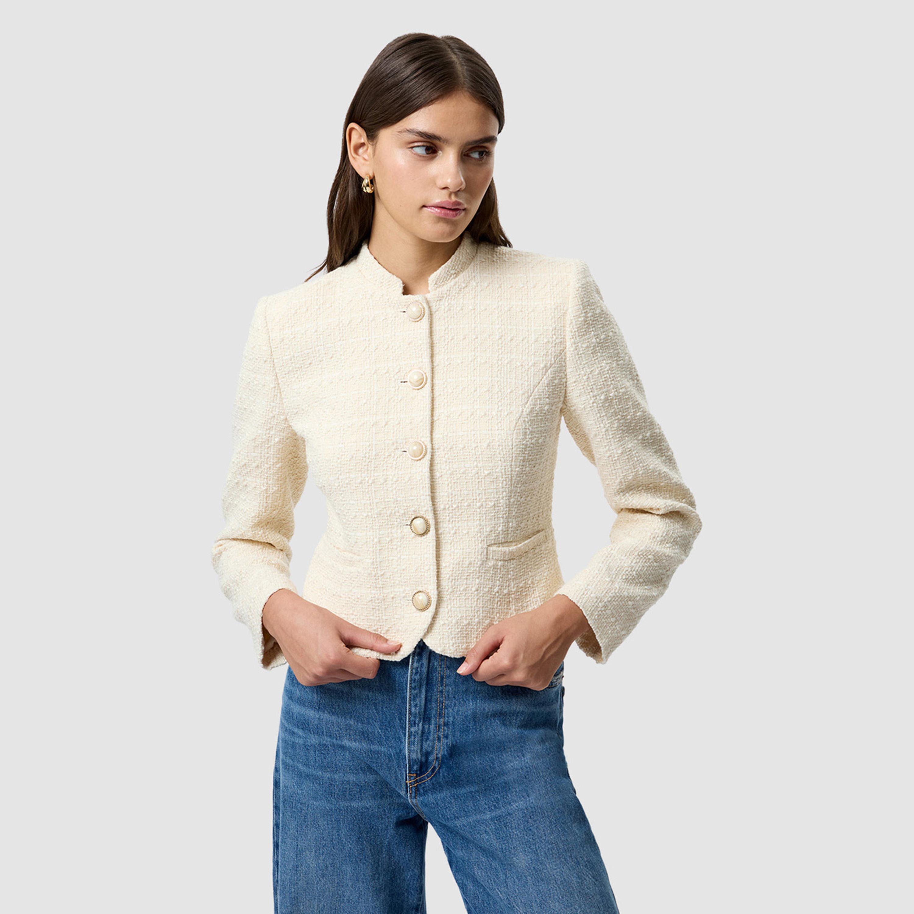 جاكيت نسائي بياقة "ماندرين" قماش تويد لون كريمي من فرينش كونكشن-women-winterwear-coatsandjackets-jackets-image-1