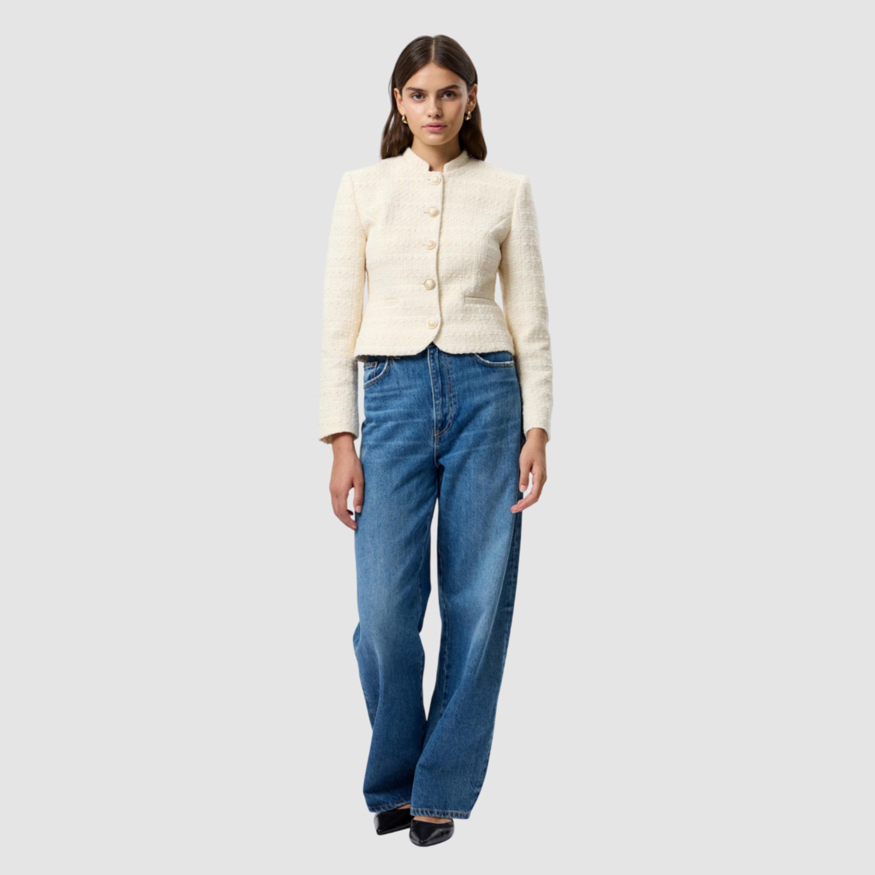 جاكيت نسائي بياقة "ماندرين" قماش تويد لون كريمي من فرينش كونكشن-women-winterwear-coatsandjackets-jackets-image-2