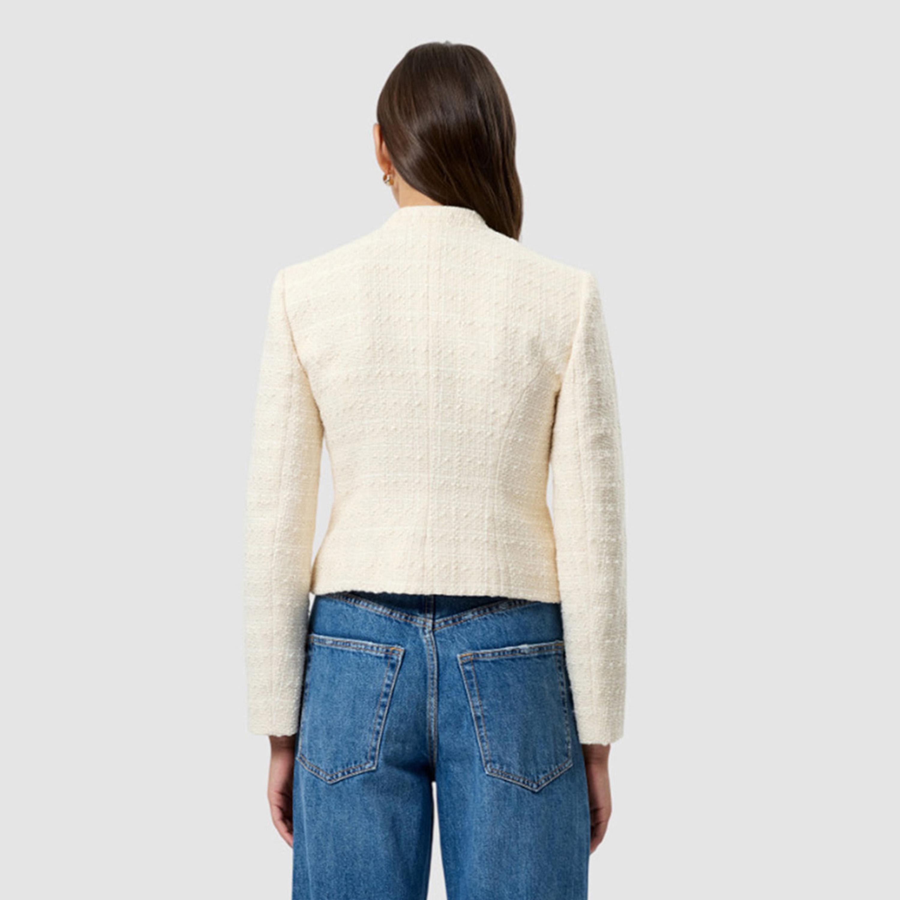 جاكيت نسائي بياقة "ماندرين" قماش تويد لون كريمي من فرينش كونكشن-women-winterwear-coatsandjackets-jackets-image-3