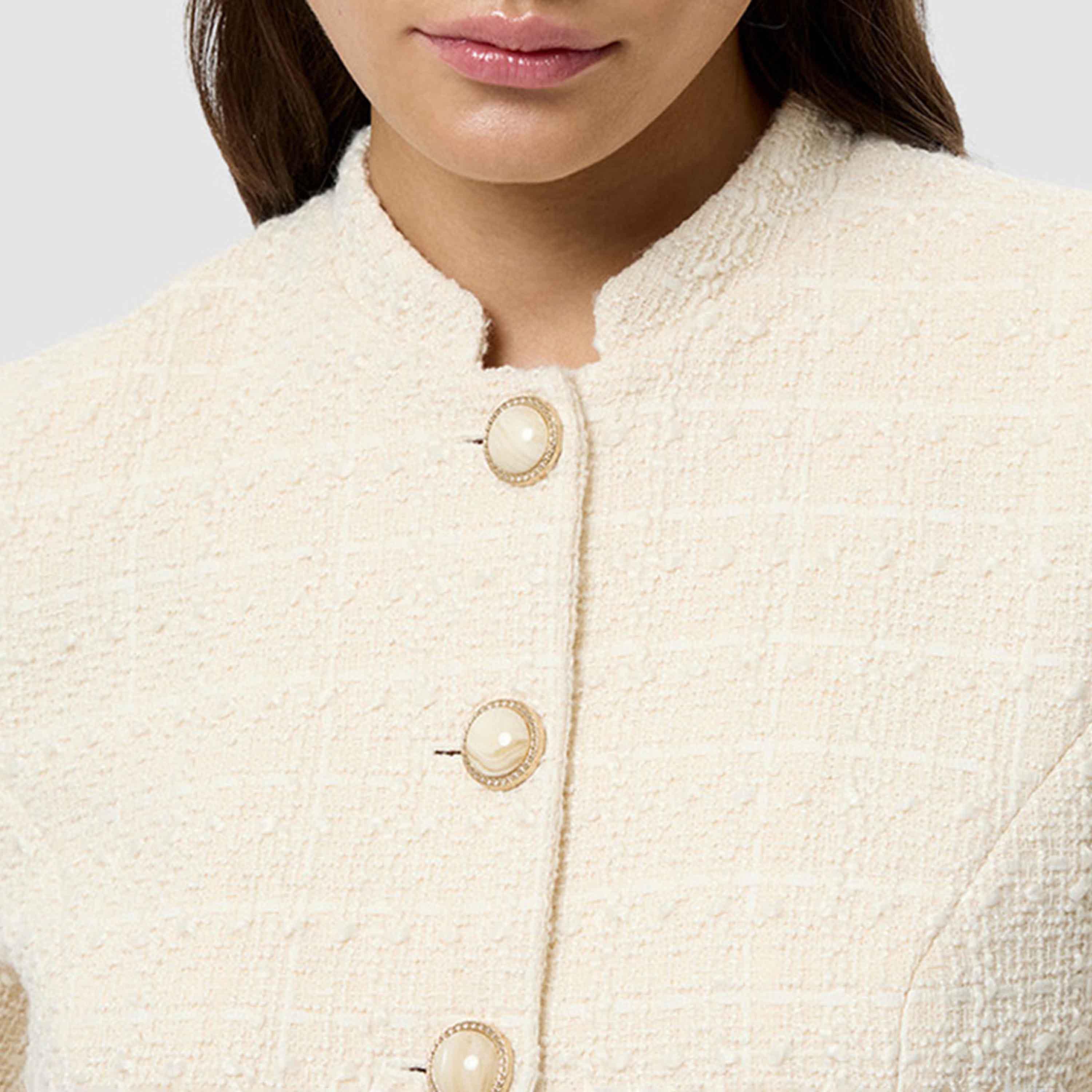 جاكيت نسائي بياقة "ماندرين" قماش تويد لون كريمي من فرينش كونكشن-women-winterwear-coatsandjackets-jackets-image-5
