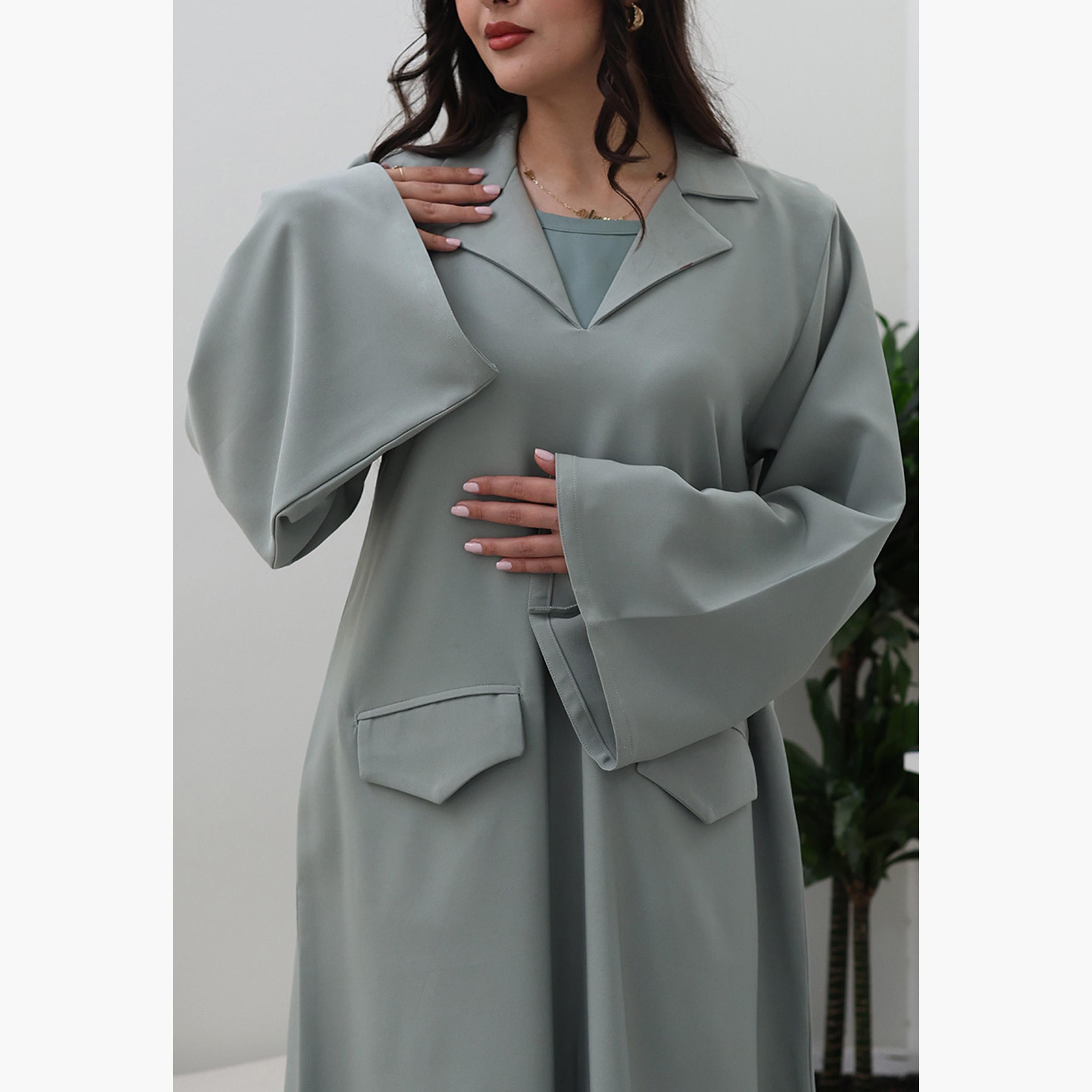 Nukhbaa Green Flared Sleeves Women's Abaya-women-arabicclothing-abayas-image-2
