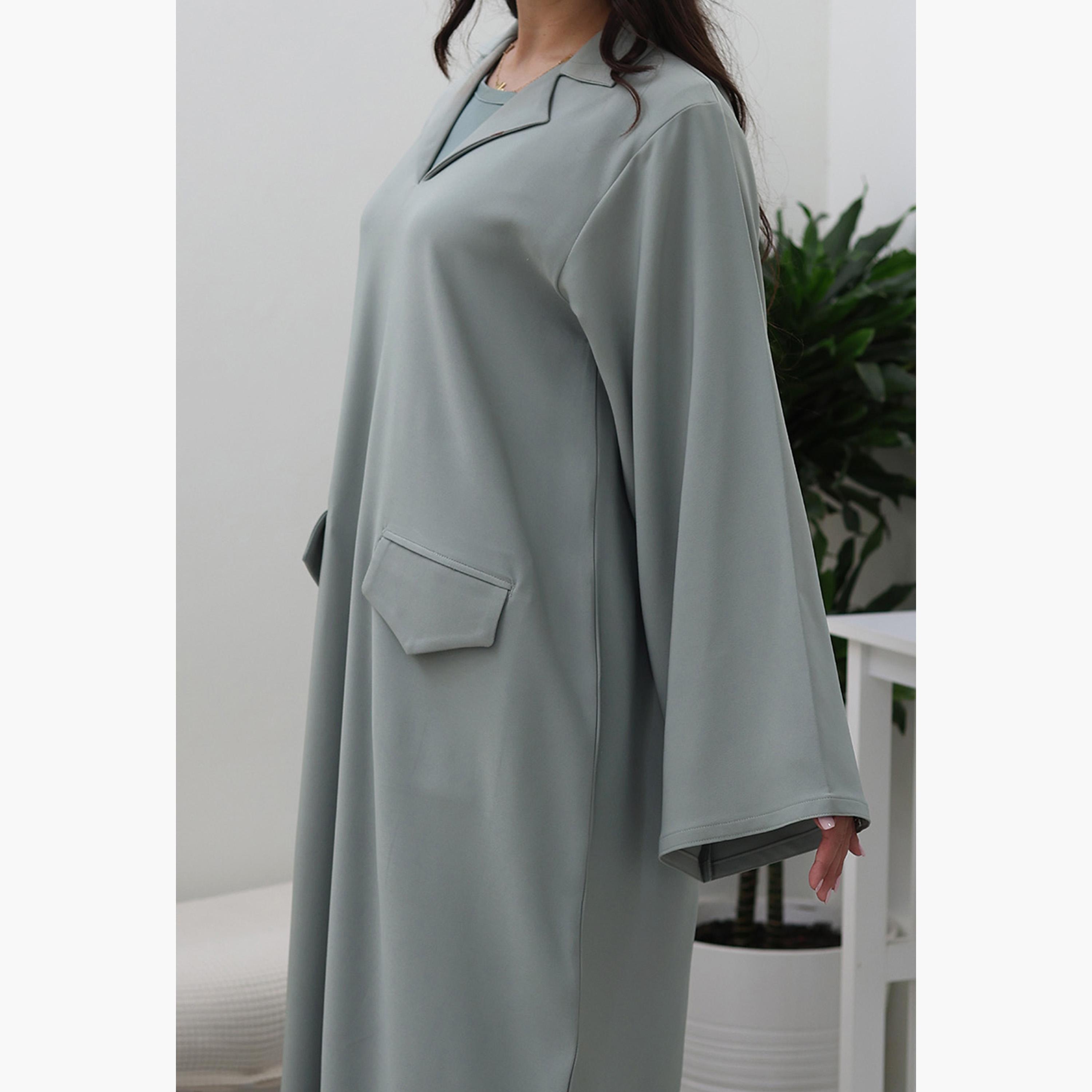 Nukhbaa Green Flared Sleeves Women's Abaya-women-arabicclothing-abayas-image-3