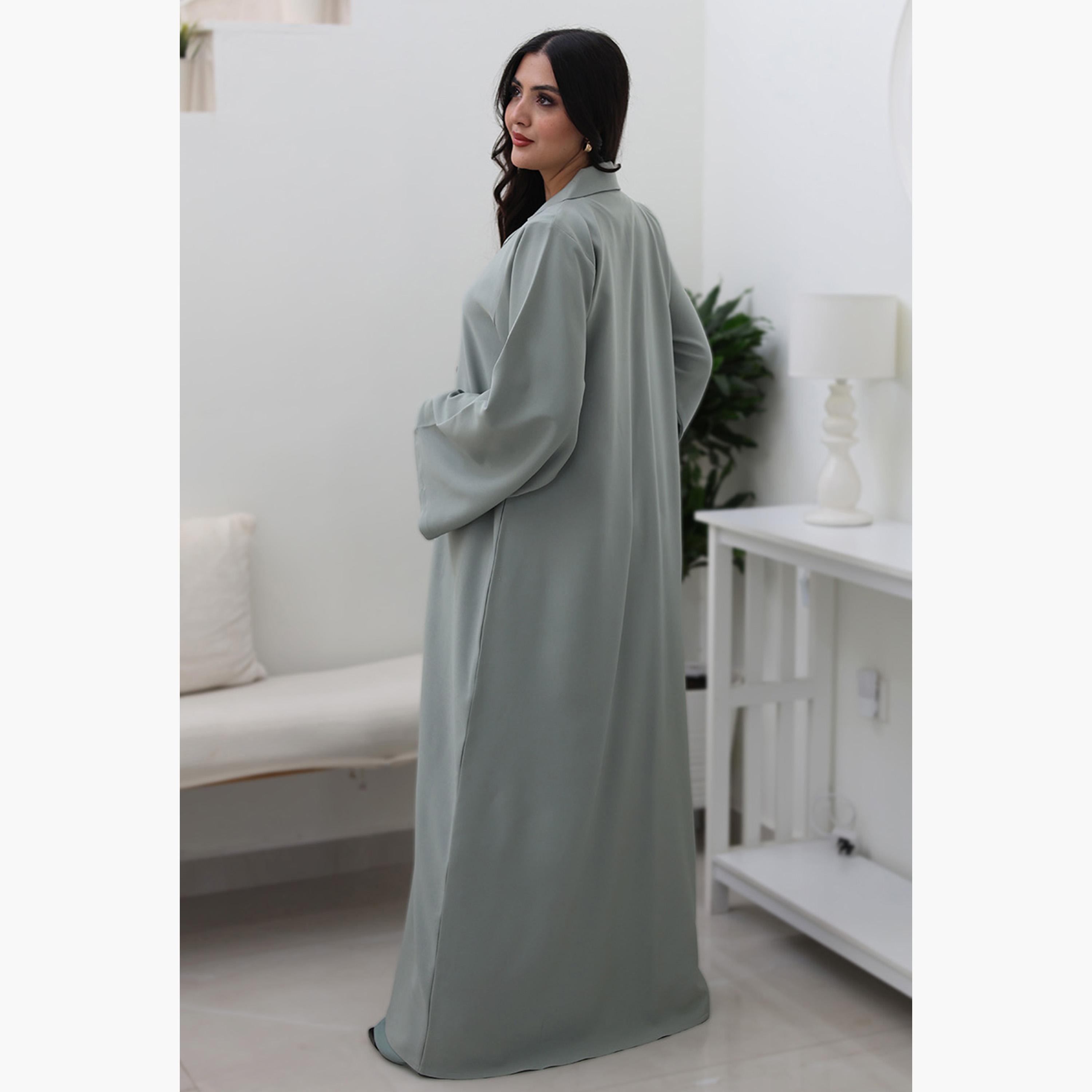 Nukhbaa Green Flared Sleeves Women's Abaya-women-arabicclothing-abayas-image-4