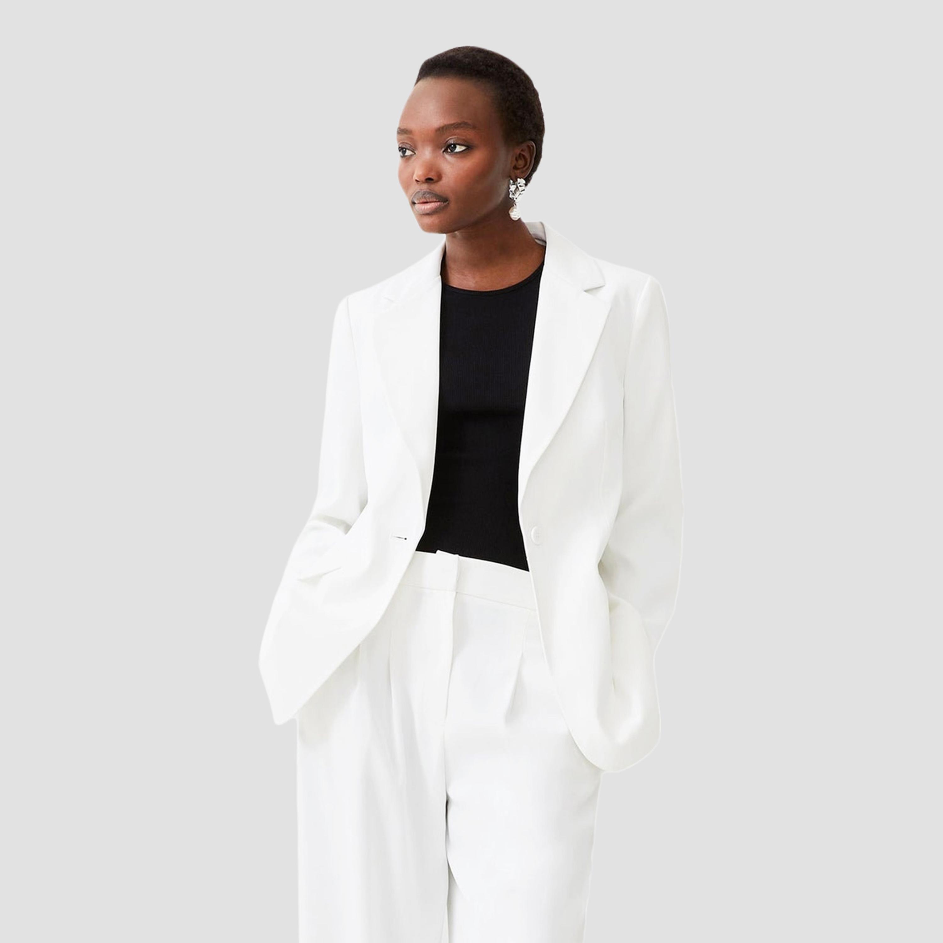 بليزر نسائي أبيض بياقة عريضة وصدر واحد من فرينش كونيكشن-women-clothing-coatsandjackets-blazers-image-1