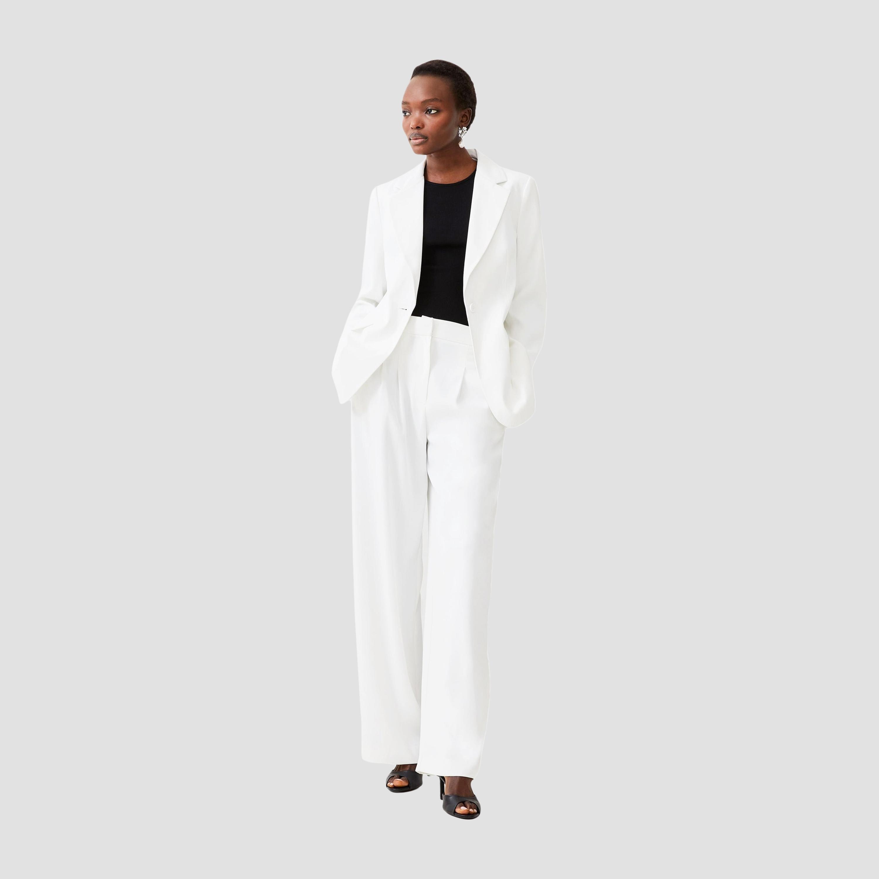 بليزر نسائي أبيض بياقة عريضة وصدر واحد من فرينش كونيكشن-women-clothing-coatsandjackets-blazers-image-2