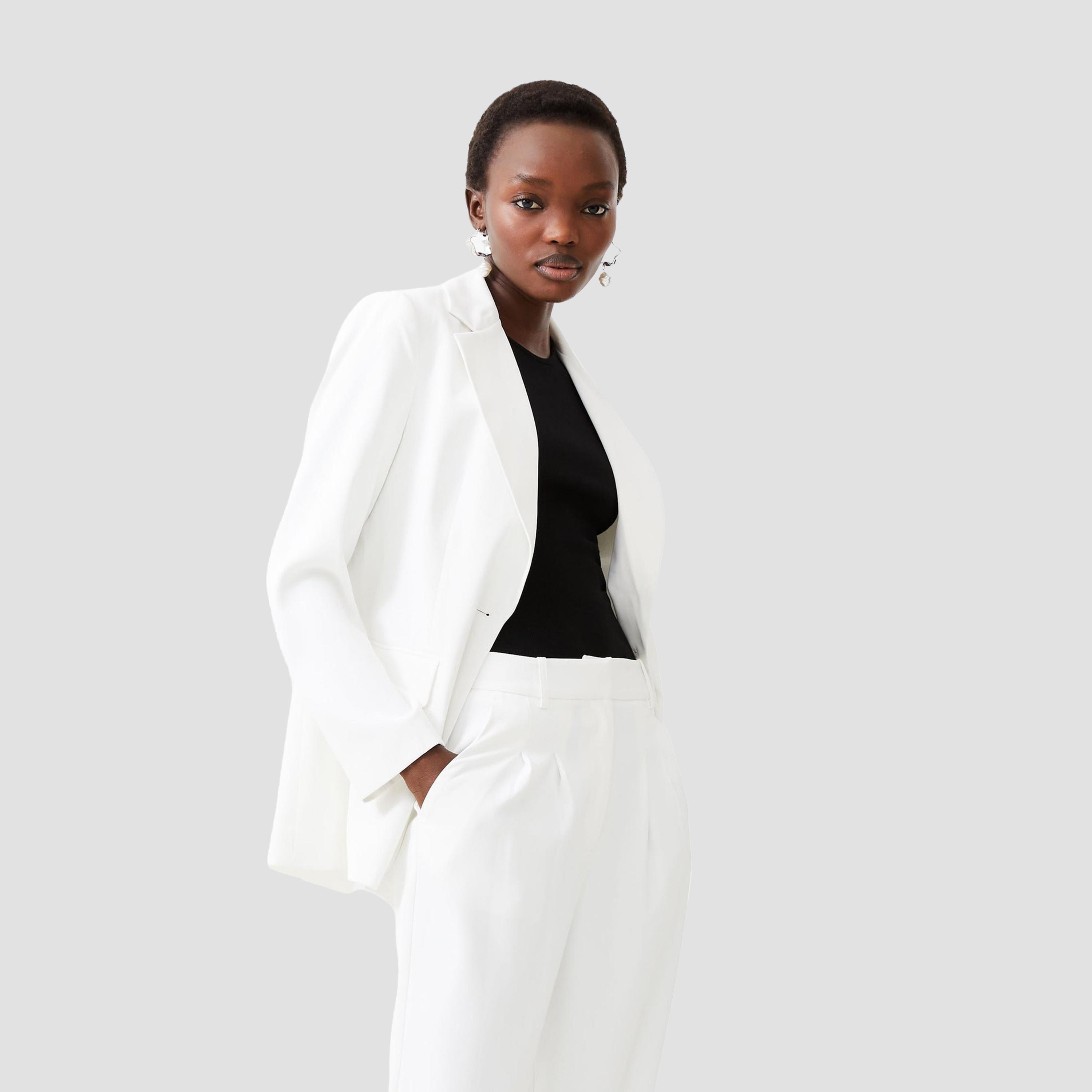 بليزر نسائي أبيض بياقة عريضة وصدر واحد من فرينش كونيكشن-women-clothing-coatsandjackets-blazers-image-4