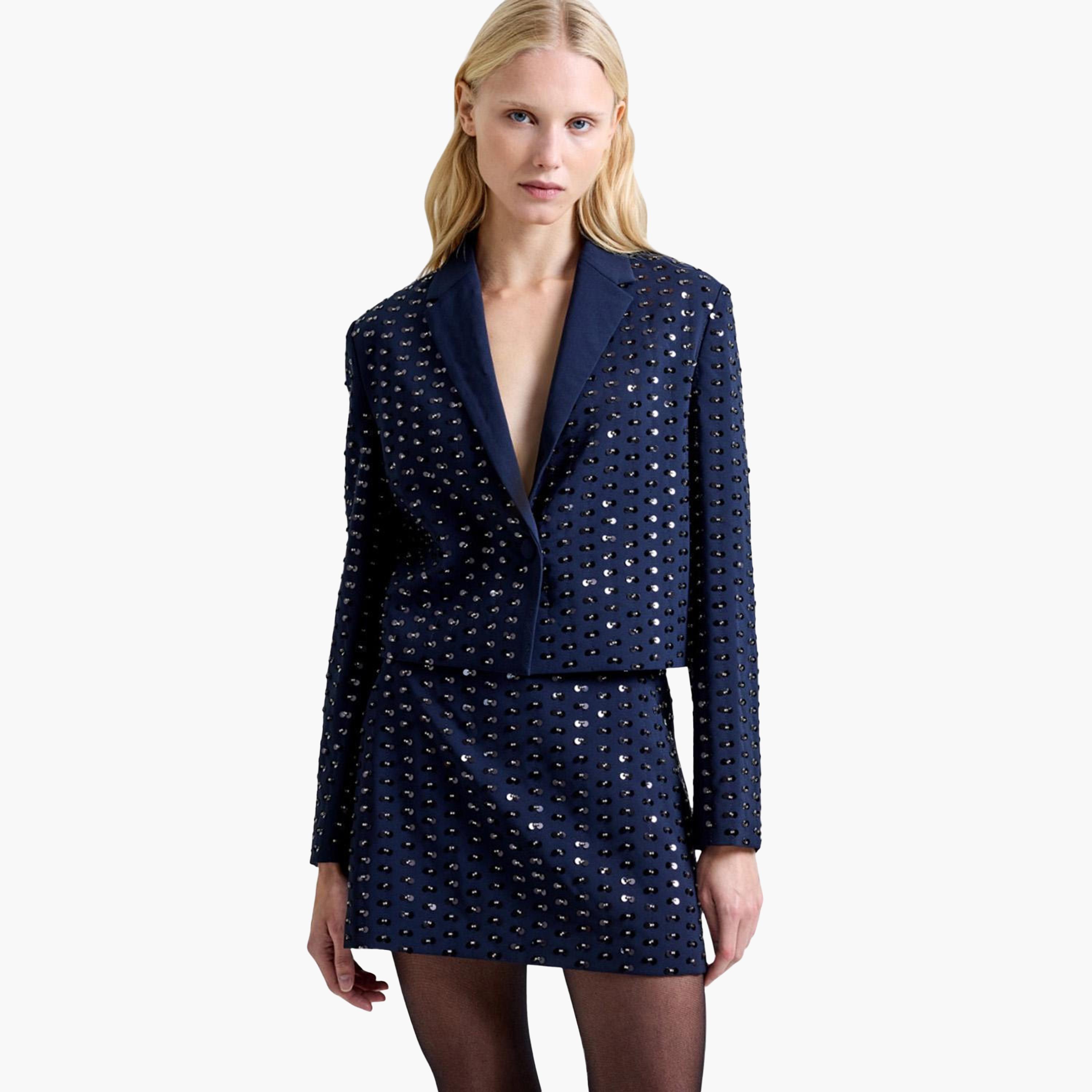 French Connection Blue Sequined Lapel Collared Women's Evening Blazer-women-clothing-coatsandjackets-blazers-image-2