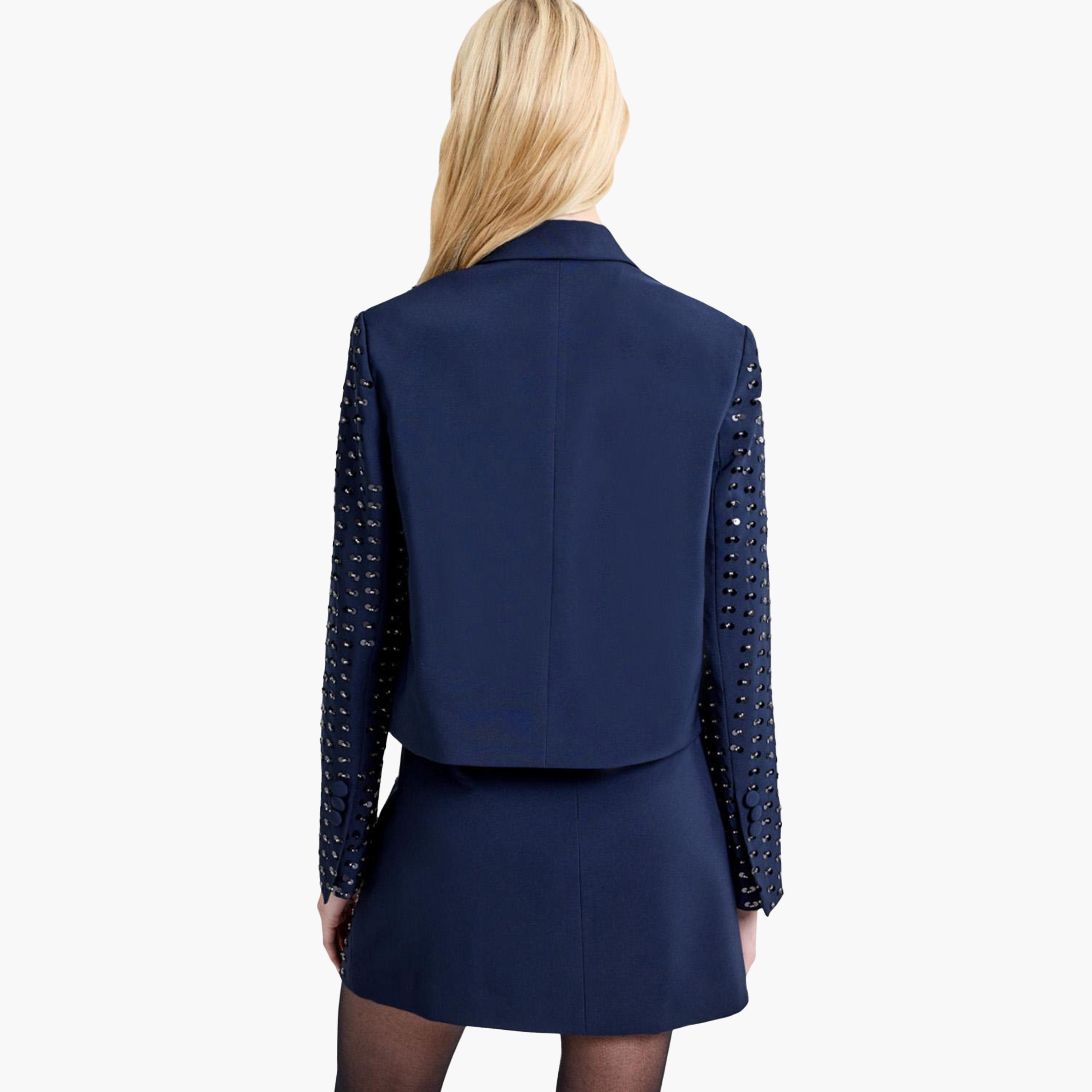French Connection Blue Sequined Lapel Collared Women's Evening Blazer-women-clothing-coatsandjackets-blazers-image-3