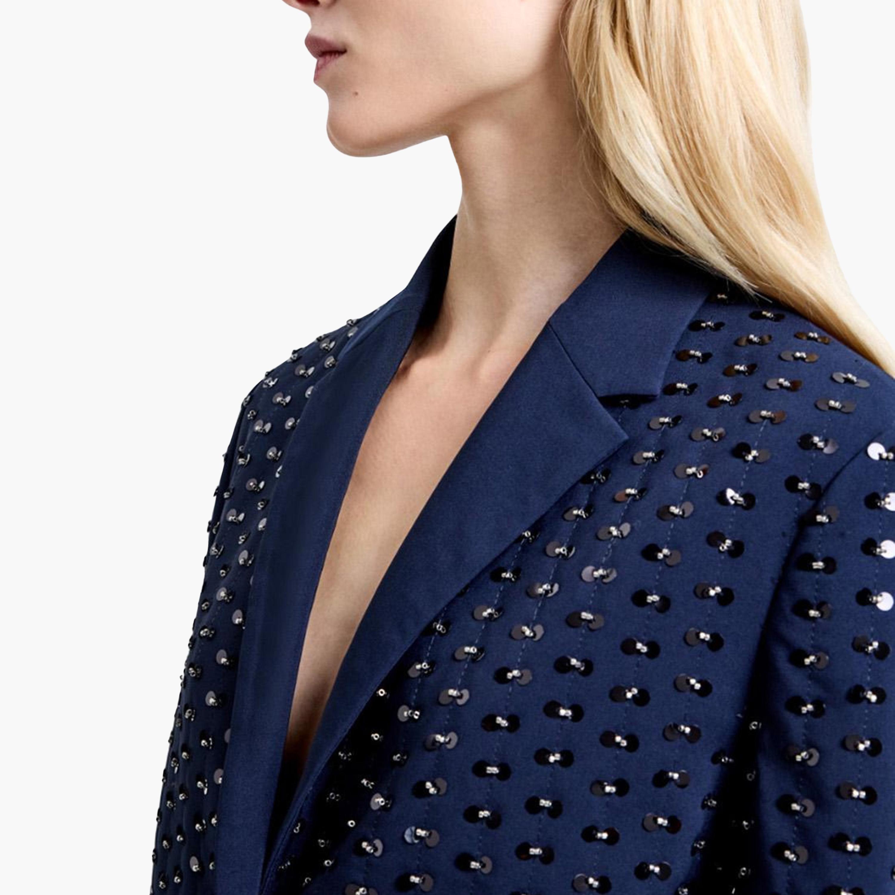 French Connection Blue Sequined Lapel Collared Women's Evening Blazer-women-clothing-coatsandjackets-blazers-image-4