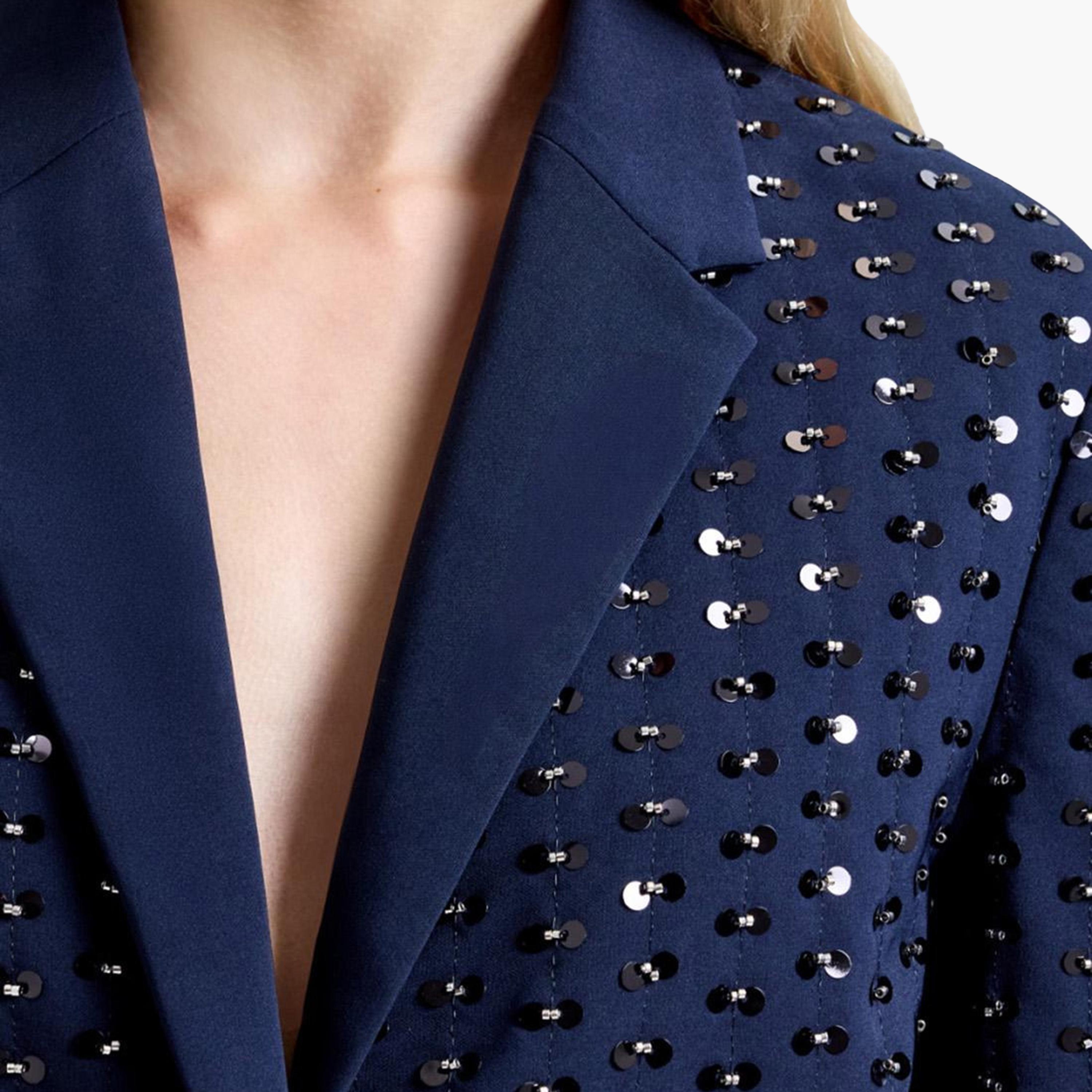 French Connection Blue Sequined Lapel Collared Women's Evening Blazer-women-clothing-coatsandjackets-blazers-image-5