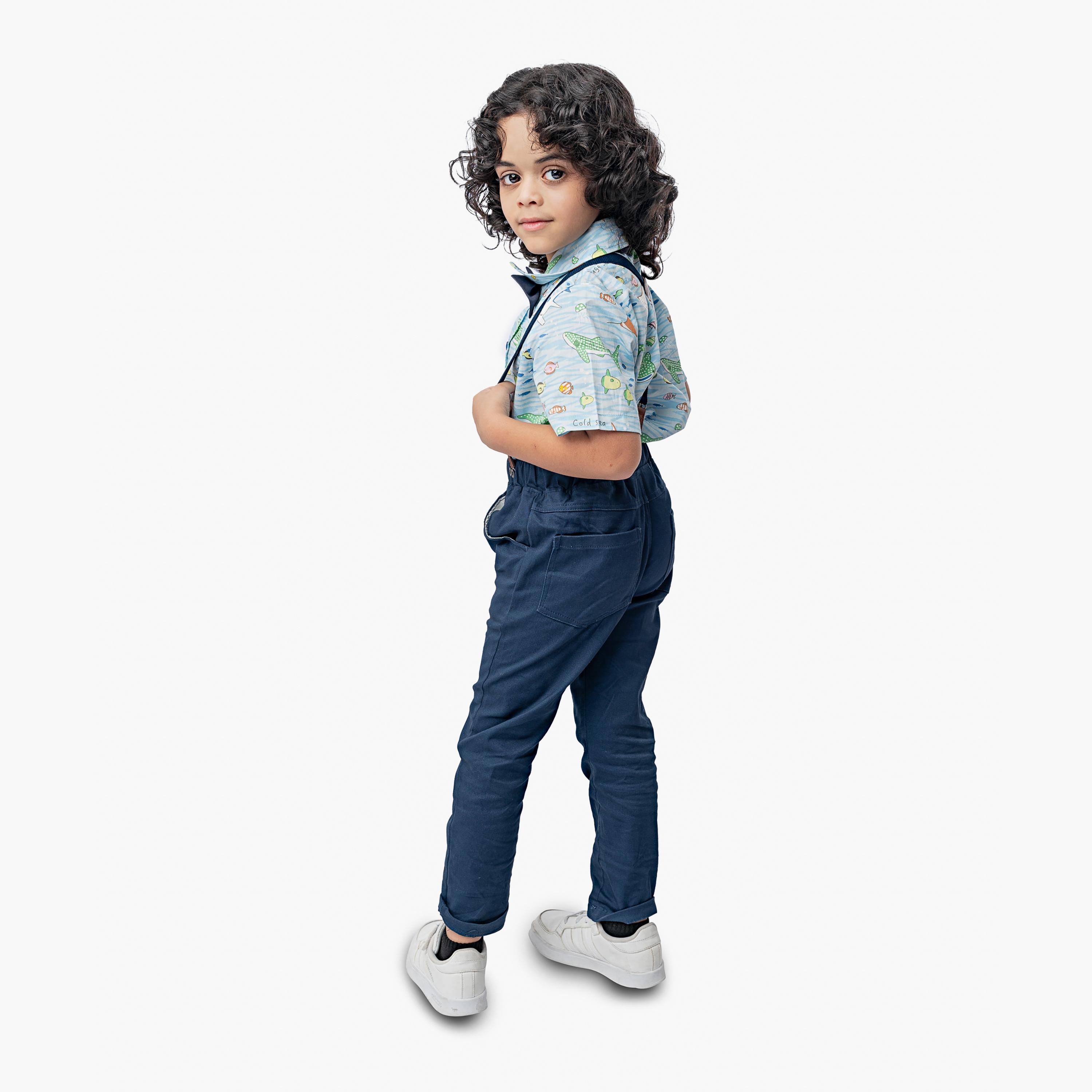 Babyqlo 4-Piece All Over Fish Printed Shirt with Pants Bow Tie & Suspender-boys-clothing-setsandcoords-image-3